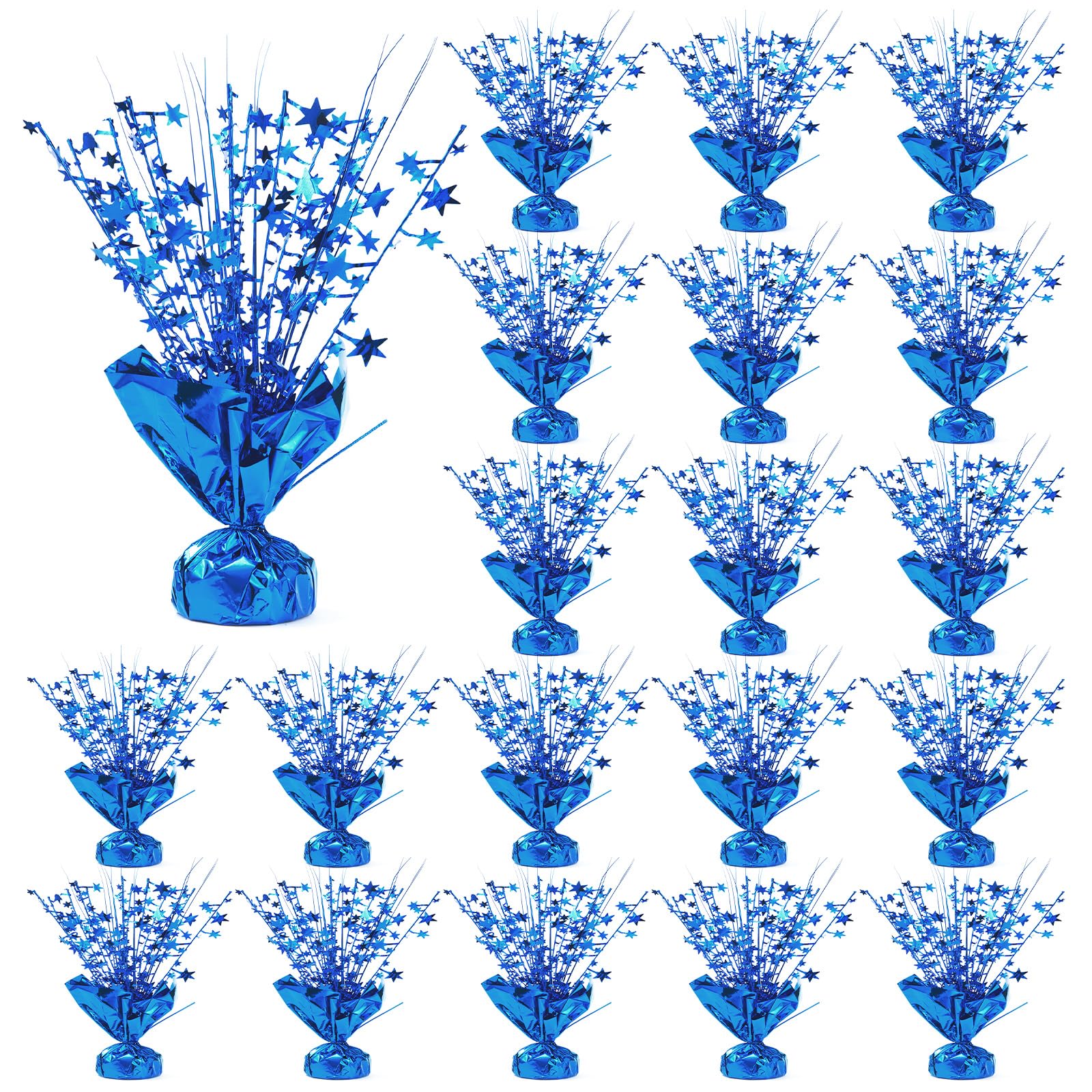 Photo 1 of Ohiyoo 20 Pack Blue Foil Spray Centerpiece Star Table Decoration Metallic Burst Table Centerpieces for Birthday New Year Wedding Anniversary Graduation Party Supply (Blue)