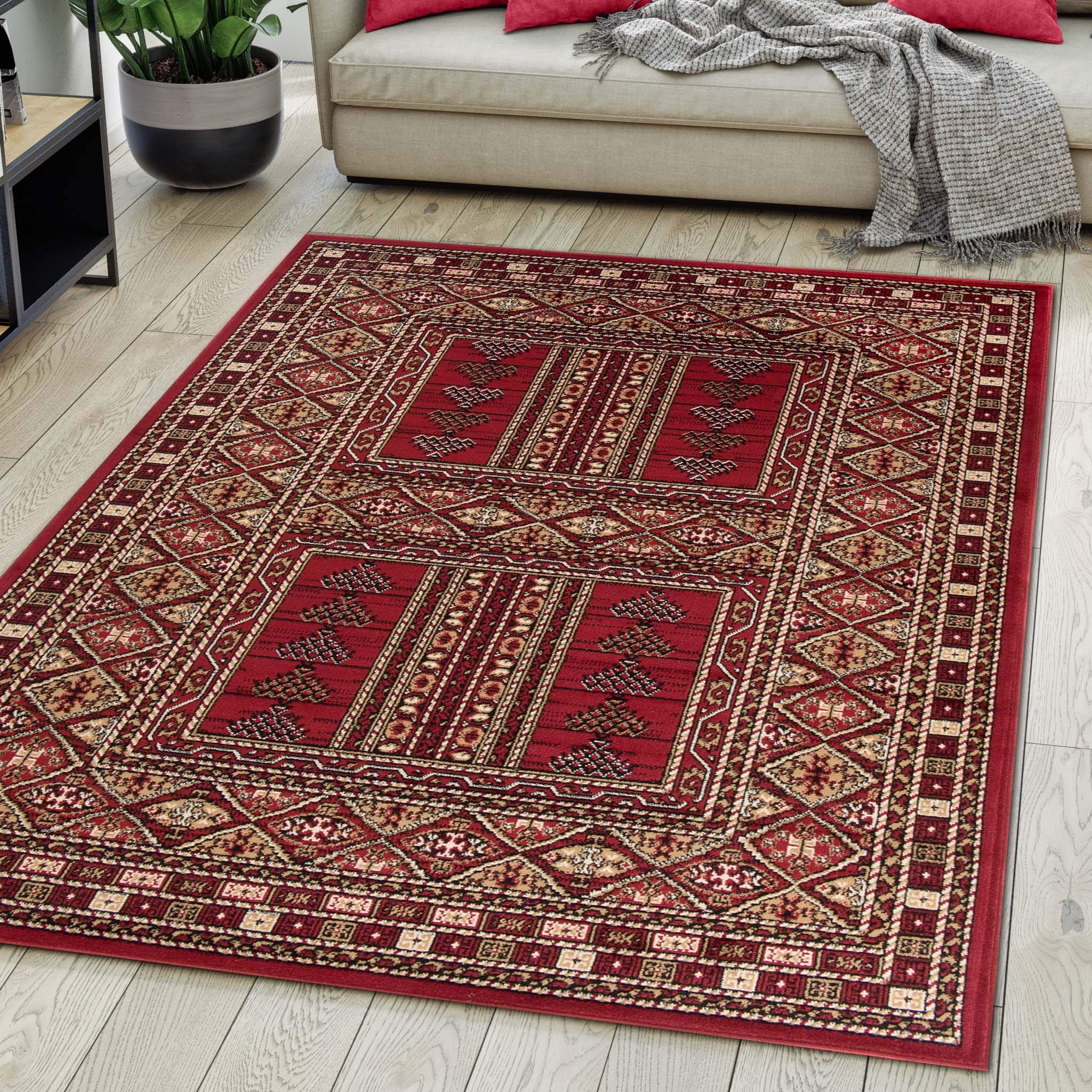 Carpeto Rugs Tappeto Orientale Salotto a Pelo Corto Rosso Bordeaux Bordò 140 x 200 cm Classico Persian Design