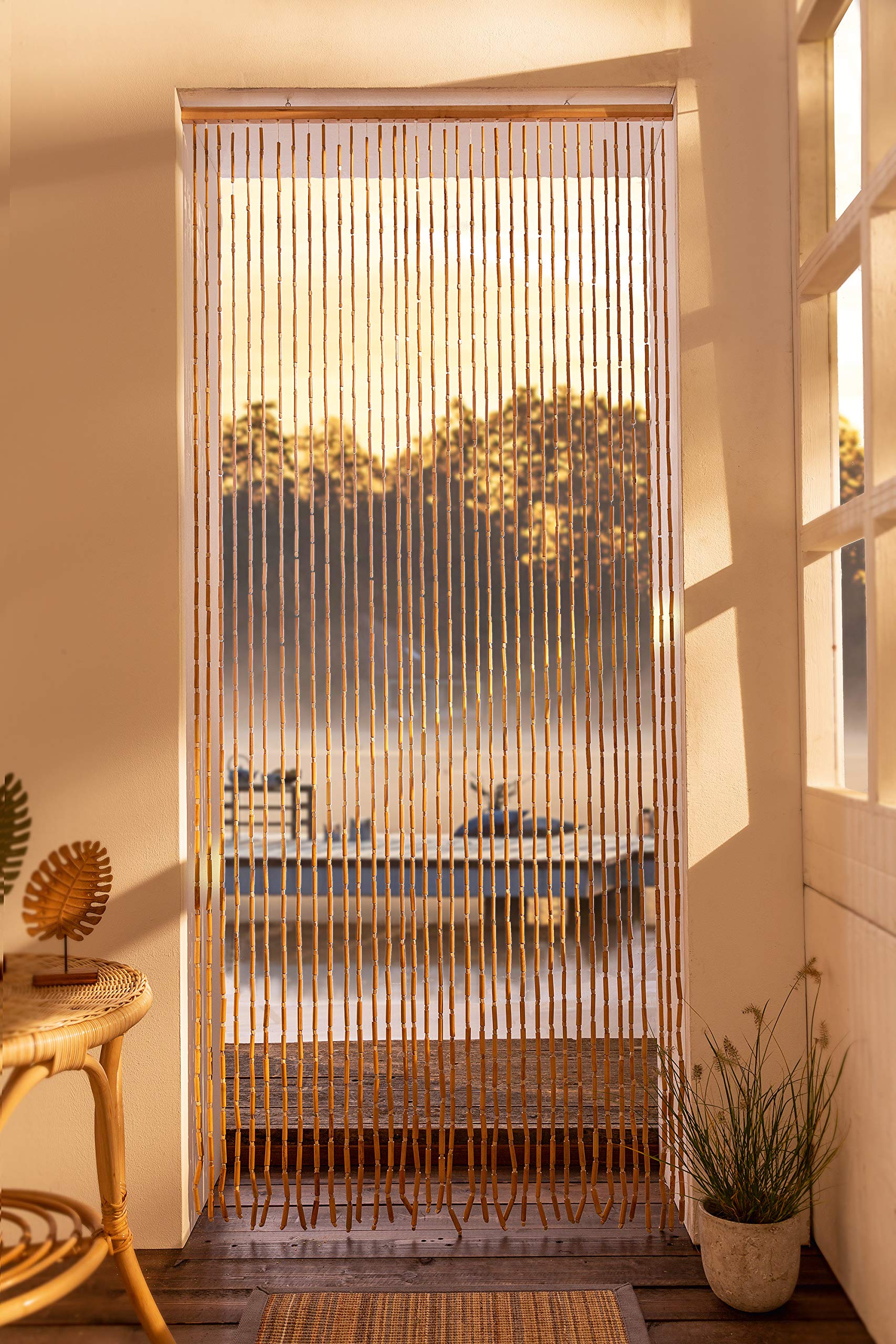 FRANK FLECHTWAREN Fadenvorhang Bambus Tropical, Naturfarbe, 200x90cm | Türvorhang, Raumtrenner