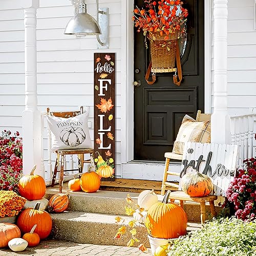 Miniatura 2 de Letrero de bienvenida con texto en inglés Hello Fall para porche delantero, letrero de madera para porche con hojas para decoración de puerta