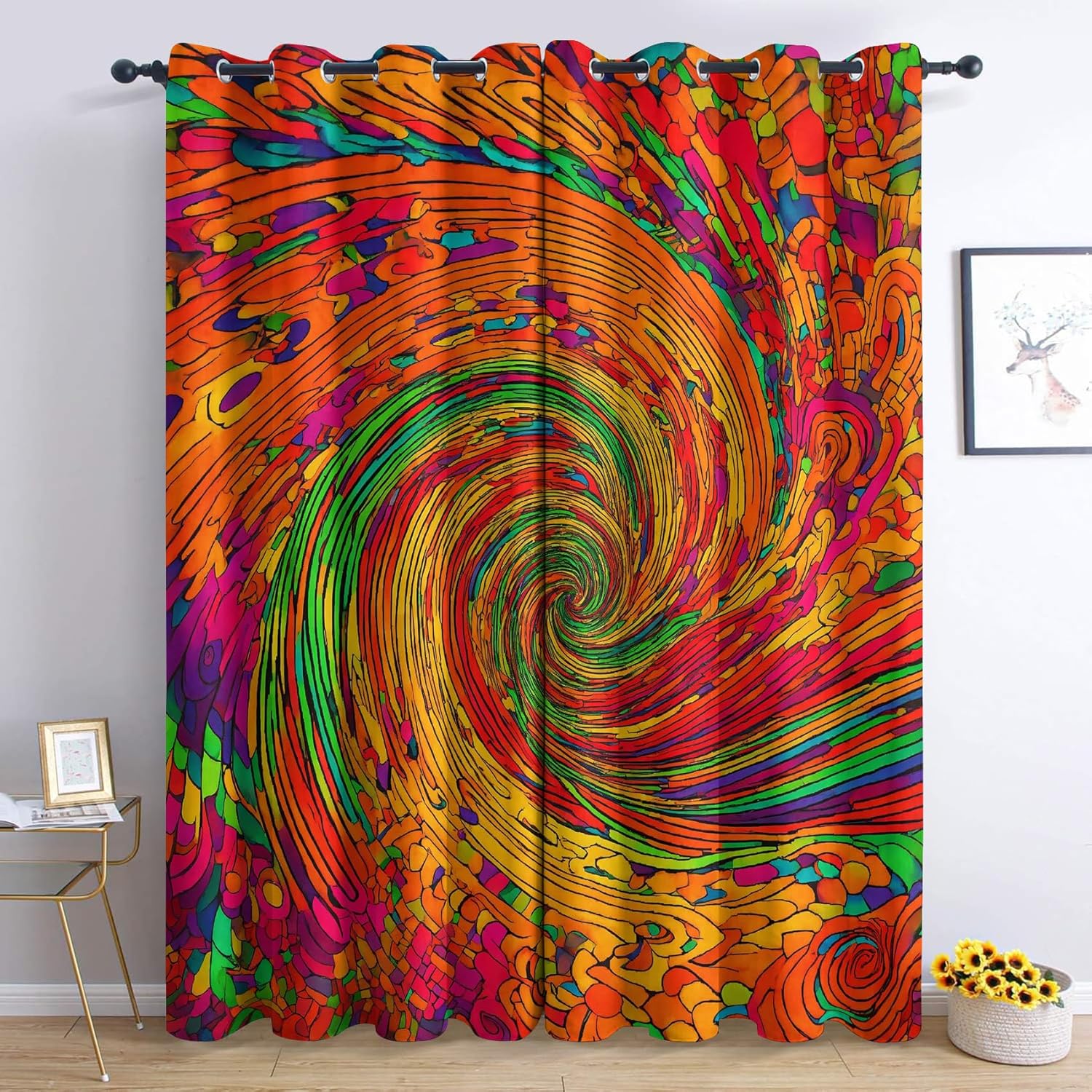 YELDAN Colorful Curtains 63 Inches Long 2 Panel Sets, Boho Retro Blackout Living Room Bedroom Curtains & Drapes, Room Darkening Curtains Thermal Insulated Printed Window Treatment Drape Curtains
