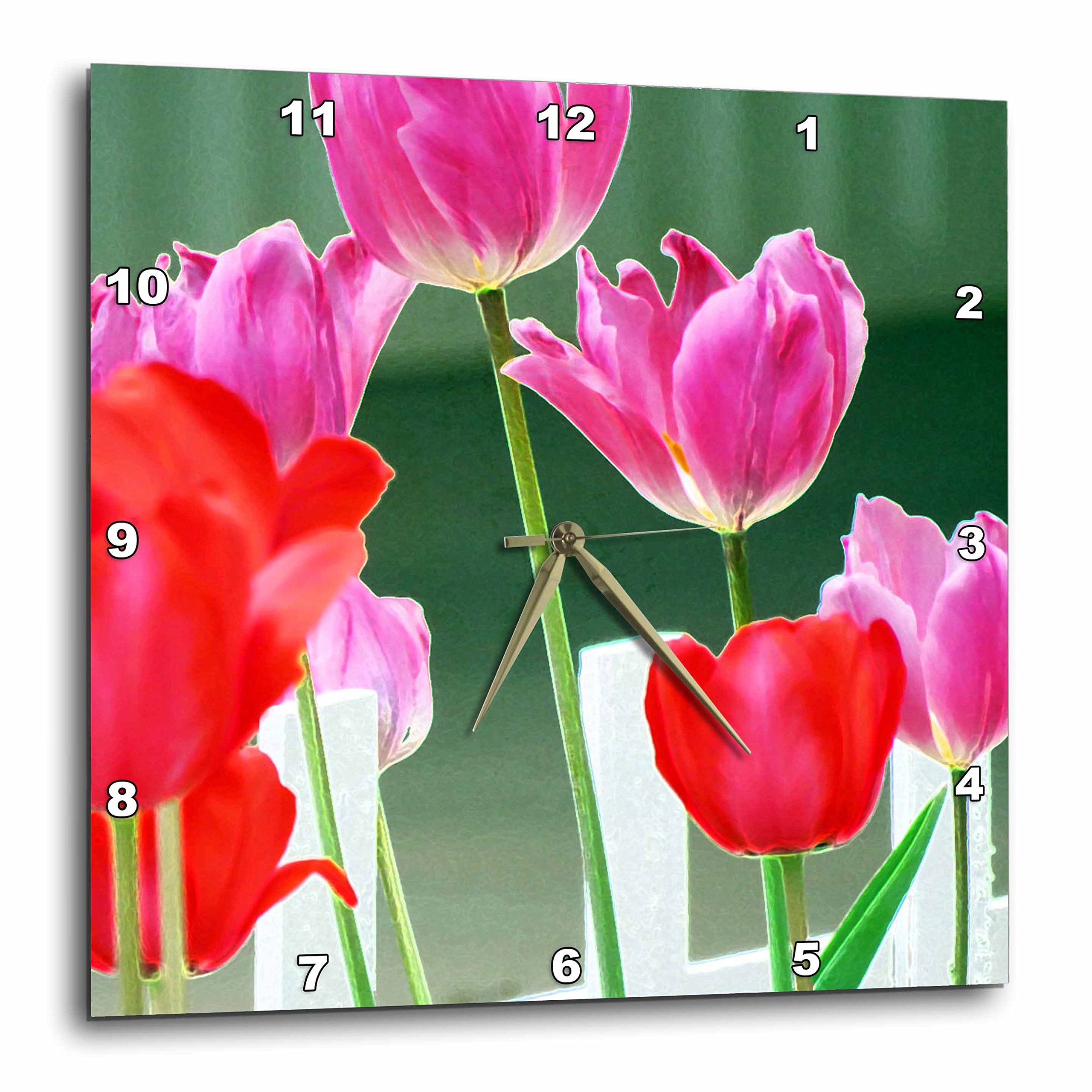 Horloge murale tulipes rouges déco cuisine salon 13x33 3dRose