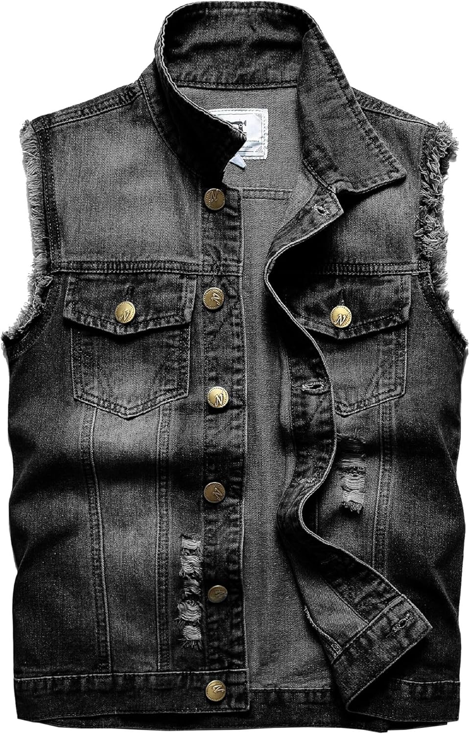 Men's Denim Vest,Sleeveless Jacket Slim Fit Vintage Casual Ripped Summer Jean Vest for Men