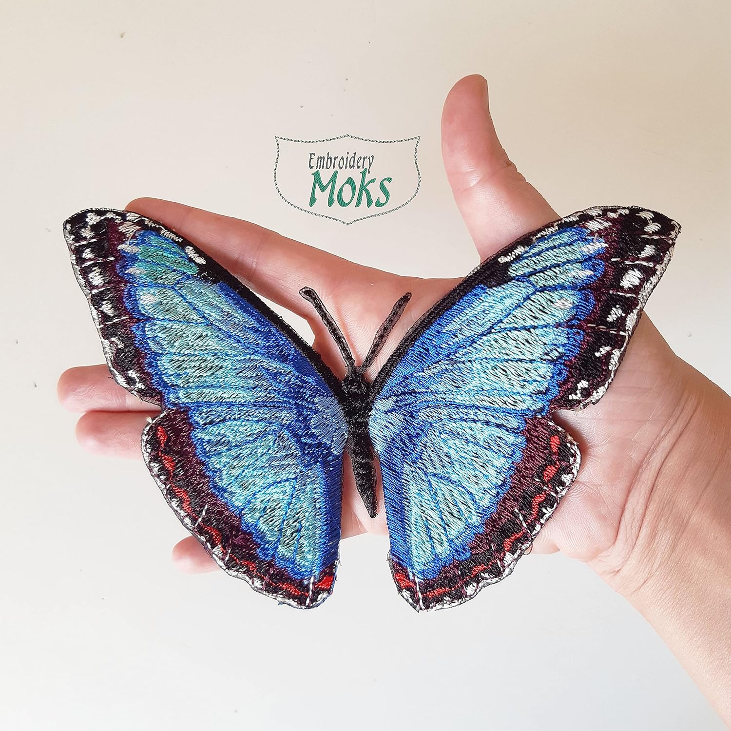 Moks353(p) Blue Morpho Butterfly embroidery patch - large patch