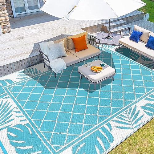 Miniatura 8 de Ileading Alfombra de exterior para patio, 6 x 9 pies, impermeable, reversible, de plástico, portátil, alfombra de camping para patio, balcón,
