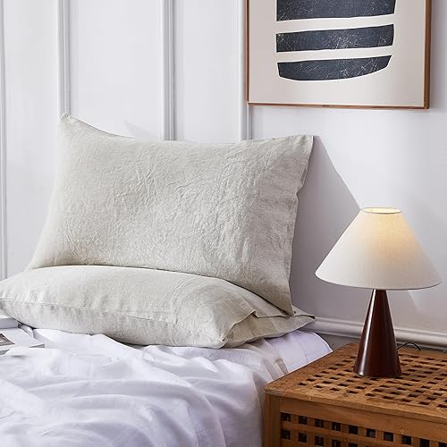 Miniatura 4 de Juego de sábanas de 100% lino francés, transpirables y duraderas, juego de 4 piezas, 1 sábana encimera, 1 sábana bajera, 2 fundas de almohada,