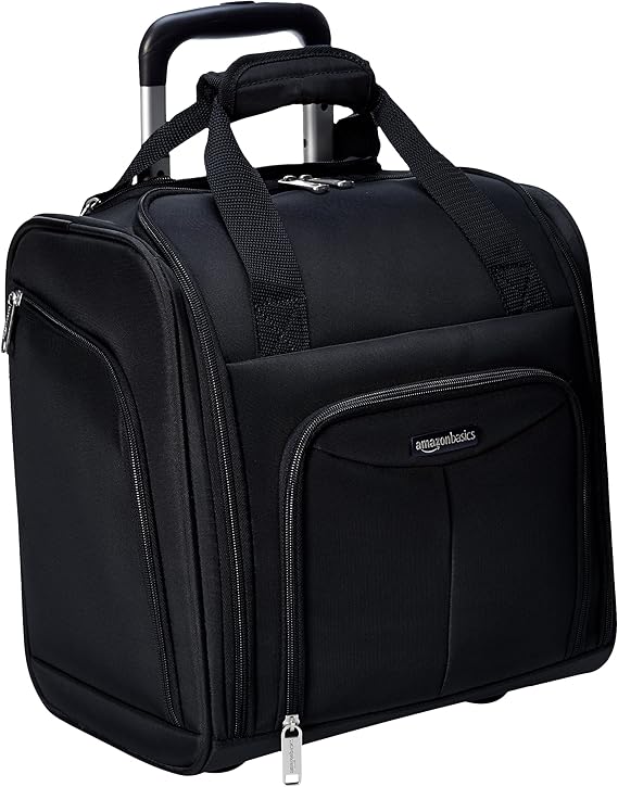 AmazonBasics Underseat CarryOn Rolling Travel Luggage Bag, Black