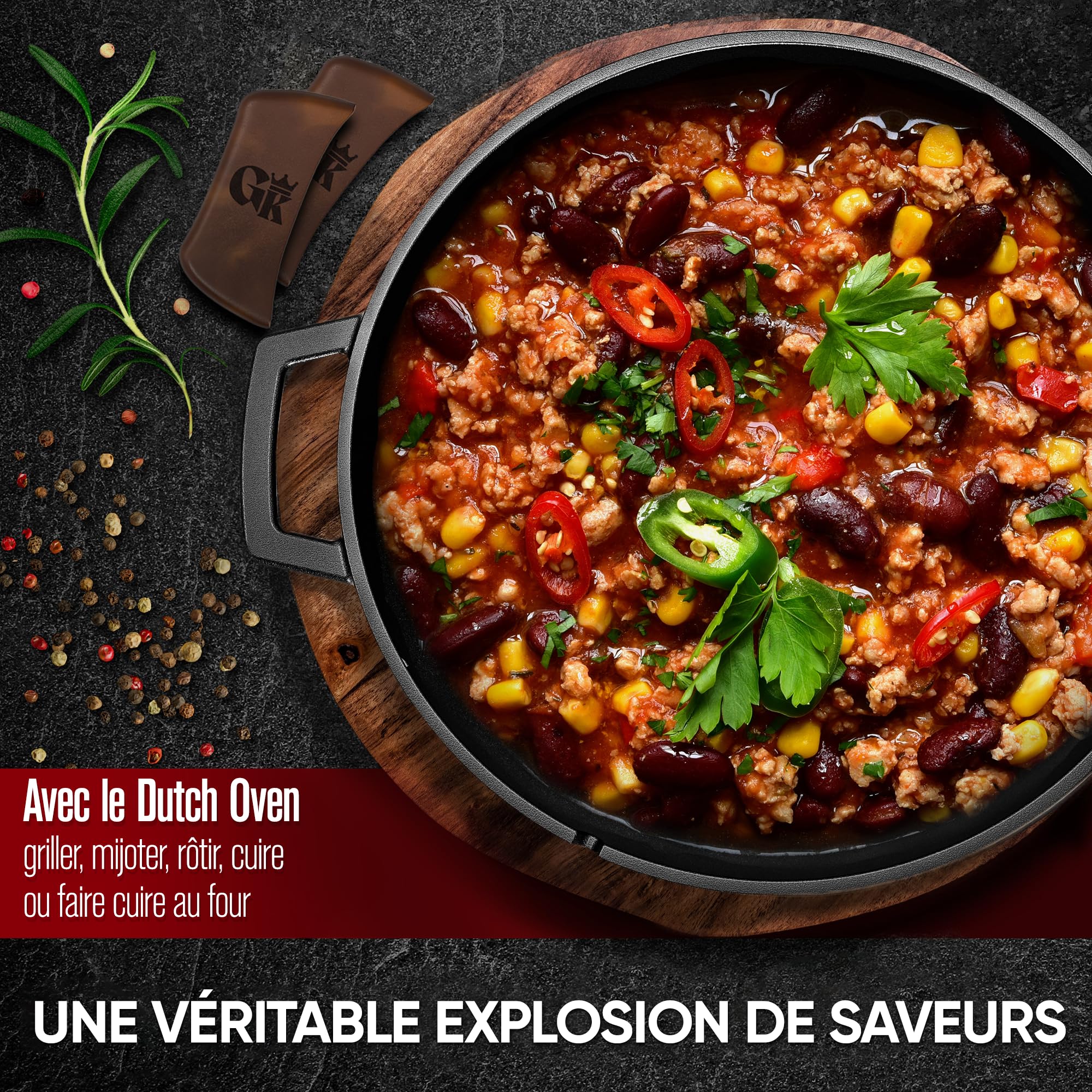 GUSSKÖNIG Dutch Oven 2-en-1 (4,8 L) avec poêle (1,8 L) en matériau robuste – Cocotte Norvégienne avec accessoires et livre de recettes – Idéal BBQ, camping, cuisine.