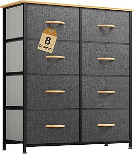 DWVO Dresser for Room, Fabric 8 Drawers, Tall Double Chest of Drawers for Closet, Living Room, Sturdy Steel Frame, Wooden Top, Easy Pull Handle