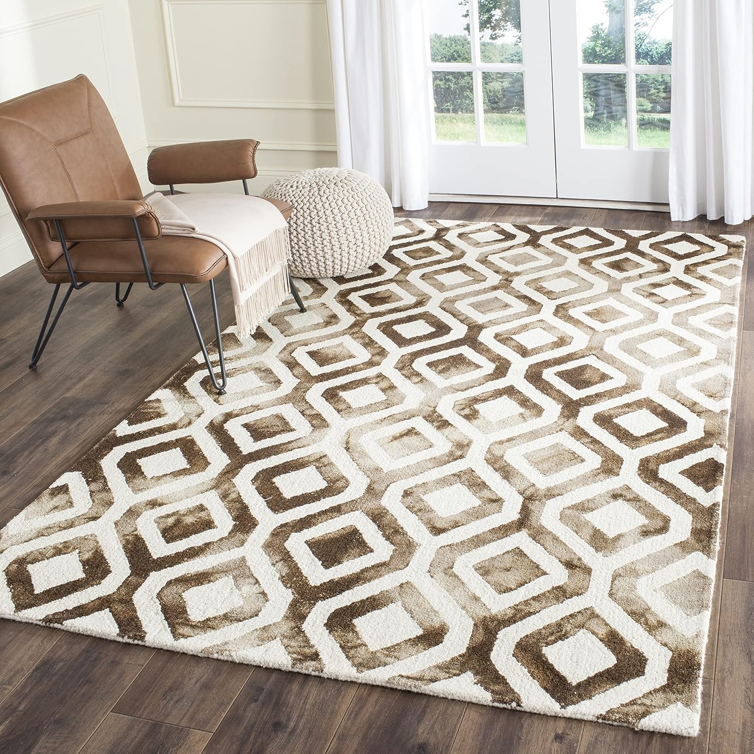 SAFAVIEH Dip Dye Collection 9' x 12' Ivory / Chocolate DDY679L Handmade Moroccan Watercolor Premium Wool Area Rug