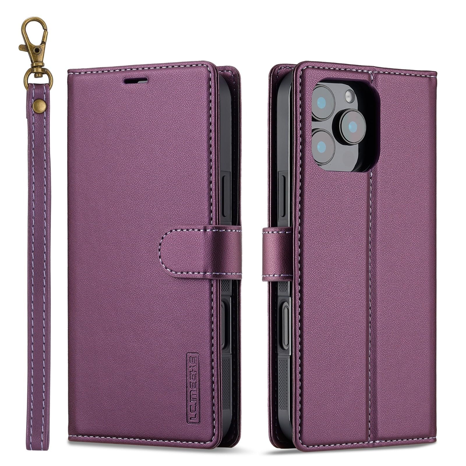 Étui iPhone 14 Plus violet antichoc avec rabat magnétique et portefeuille amovible - 8