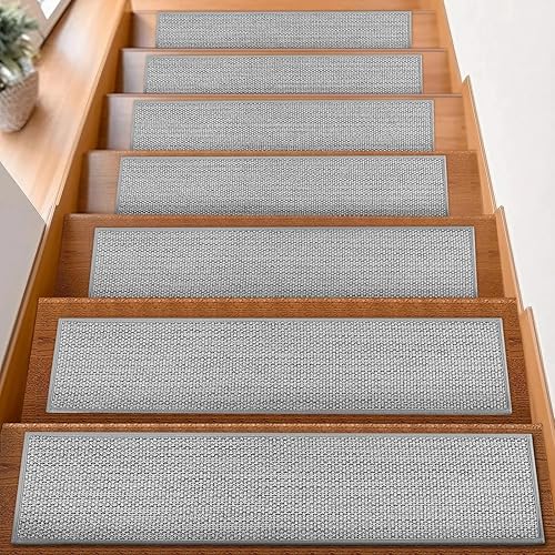 Peldaños de escalera de lino natural para escalones de madera en interiores, 8 x 30 pulgadas (paquete de 4) alfombras para escaleras de madera,