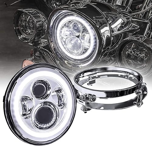 Faro LED CREE de 7 pulgadas para Harley Davidson acabado negro Halo DRL 4500 lúmenes H4 convertidores Plug and Play bus CAN Touring Dyna Electra