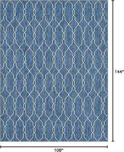 Miniatura 2 de Unique Loom Outdoor Trellis Collection - Alfombra rectangular de 9 x 12 pies, color azul y marfil