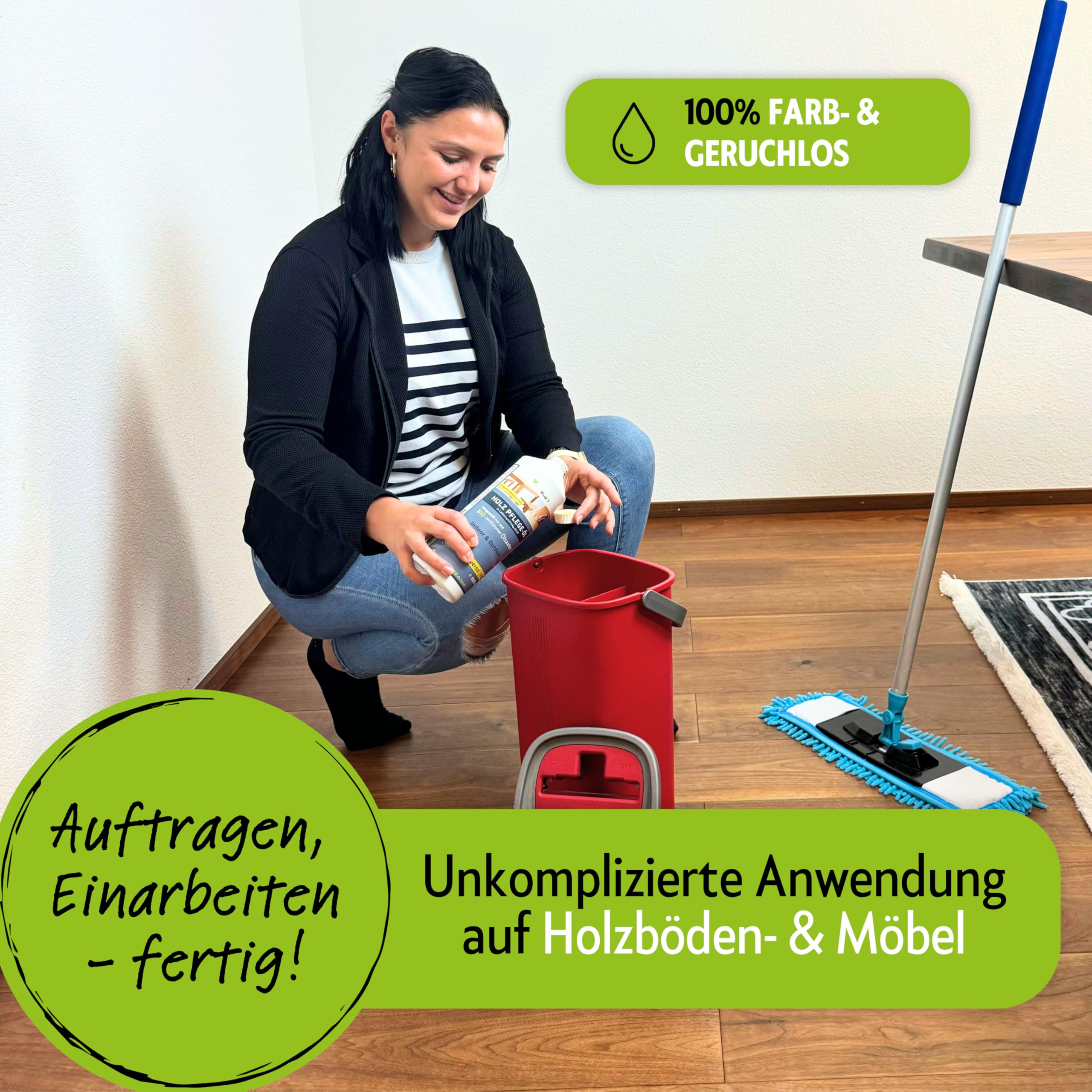 UNIVERSAL 1 Liter BIO Holzöl farblos aus Deutschland - Geruchloses Holzpflegeöl für Innen & Aussen - Premium Möbelöl mit Anleitung - 100% natürliches Holz Öl in Bioqualität