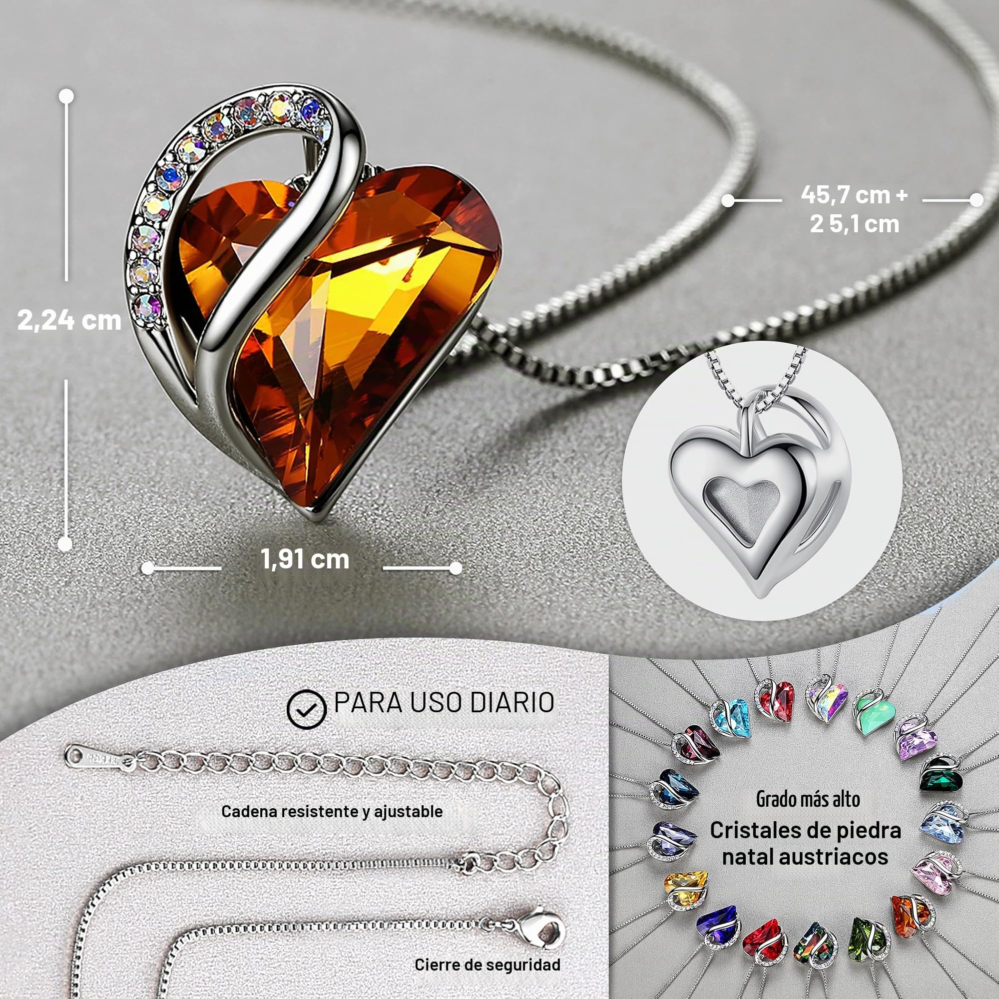Leafael Collar de Mujer con Birthstone de Cristal | Collar Hipoalergénico con Caja de Regalo Incluida