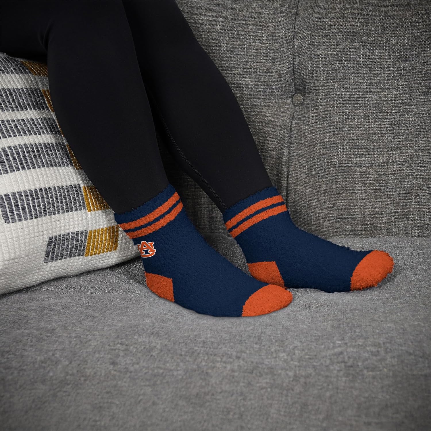 For Bare Feet NCAA AUBURN TIGERS Cozy Two Stripe Quarter Sock Team Color OSFM - Image 3