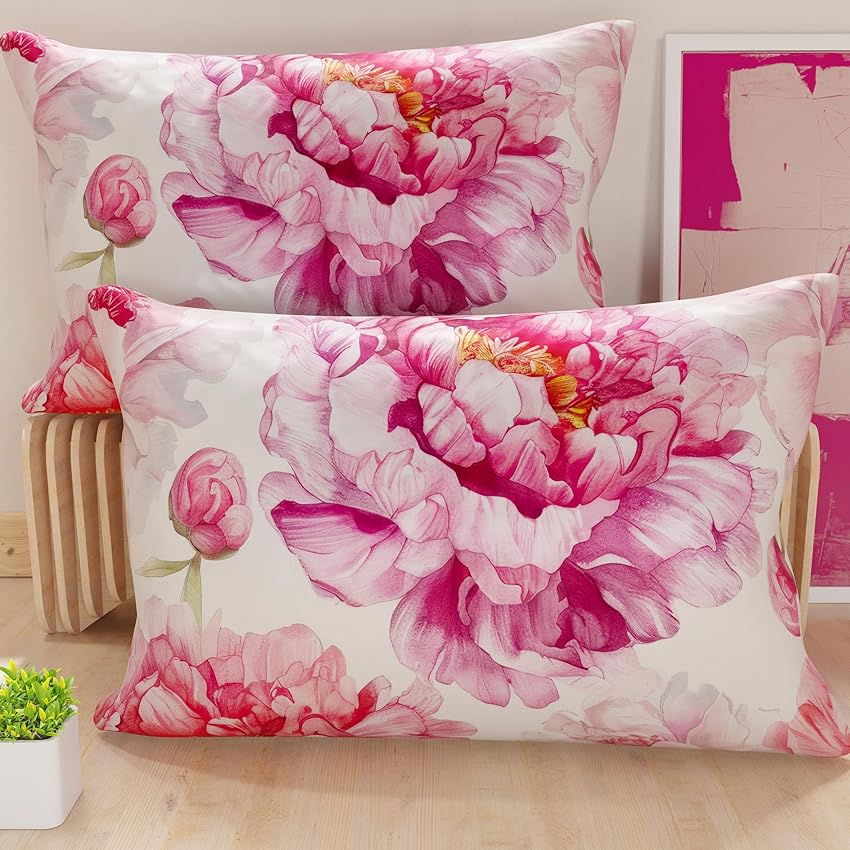 PETTI Artigiani Italiani - Coppia di Federe Cuscino 70x40 cm in Microfibra, Cuscini Arredo Camera da Letto, Divano, Salotto, Set 2 Fodere Copricuscino, Federa Floreale 41, 100% Made in Italy