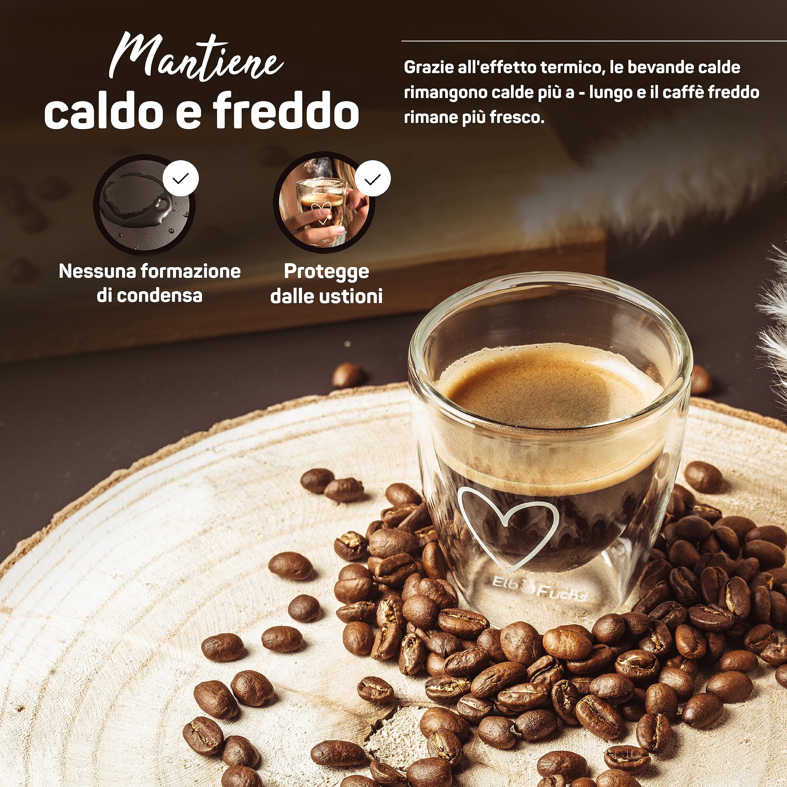 ElbFuchs® Set di tazzine caffe espresso [4x 80 ml] vetro, particolari | trasparenti | doppia parete | Idee regalo donna compleanno, mamma