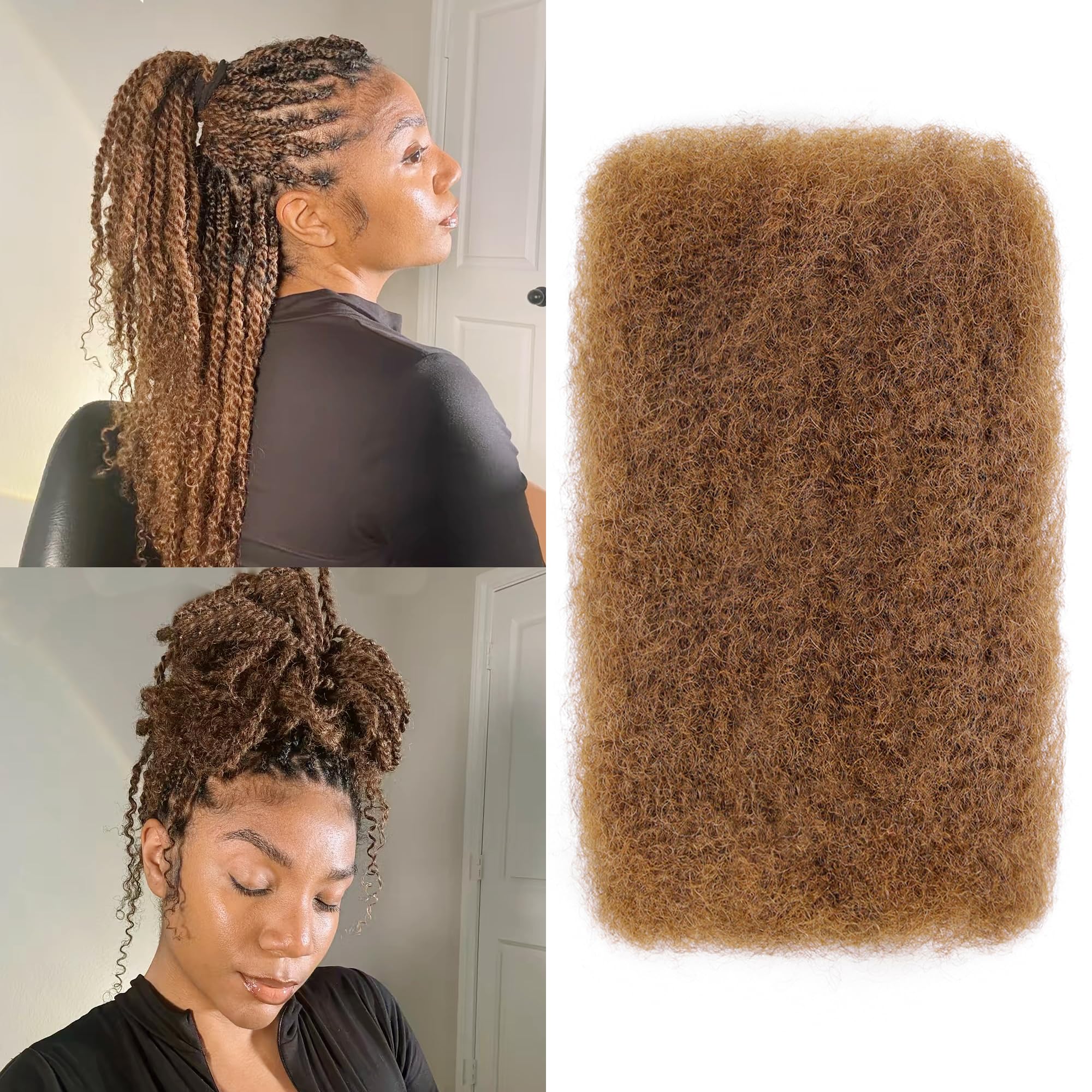 BLL Afro Kinkys Bulk Human Hair-100% Human Hair for Mini Twist Braiding Dreadlock Loc Extensions Afro Kinky Curly Hair Bulk Black Color (30#, 18 Inch