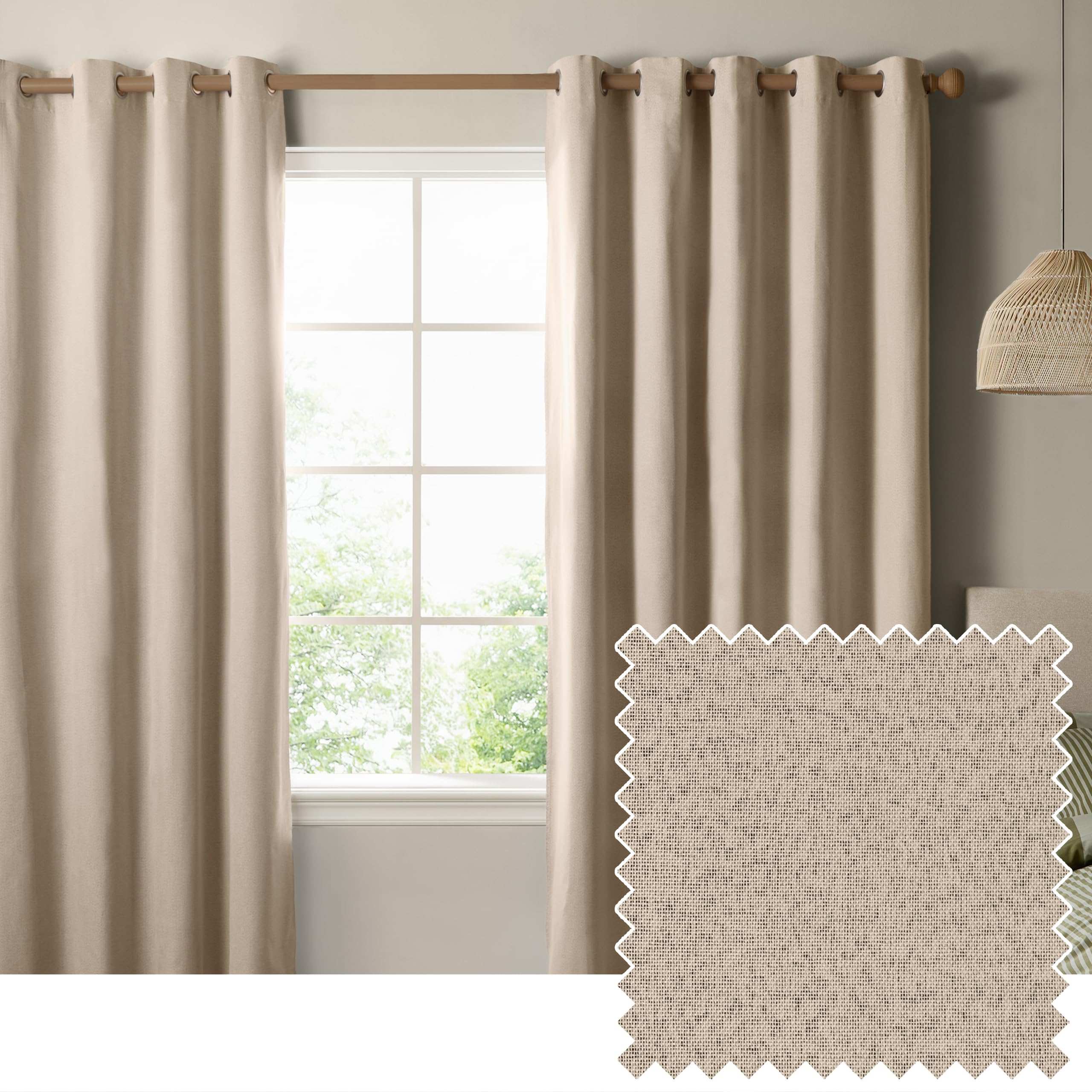 Furn Unisex Natural The Ultimate Blackout Textured Woven Eyelet Curtain Pair In 229Cm Width X 137Cm Drop