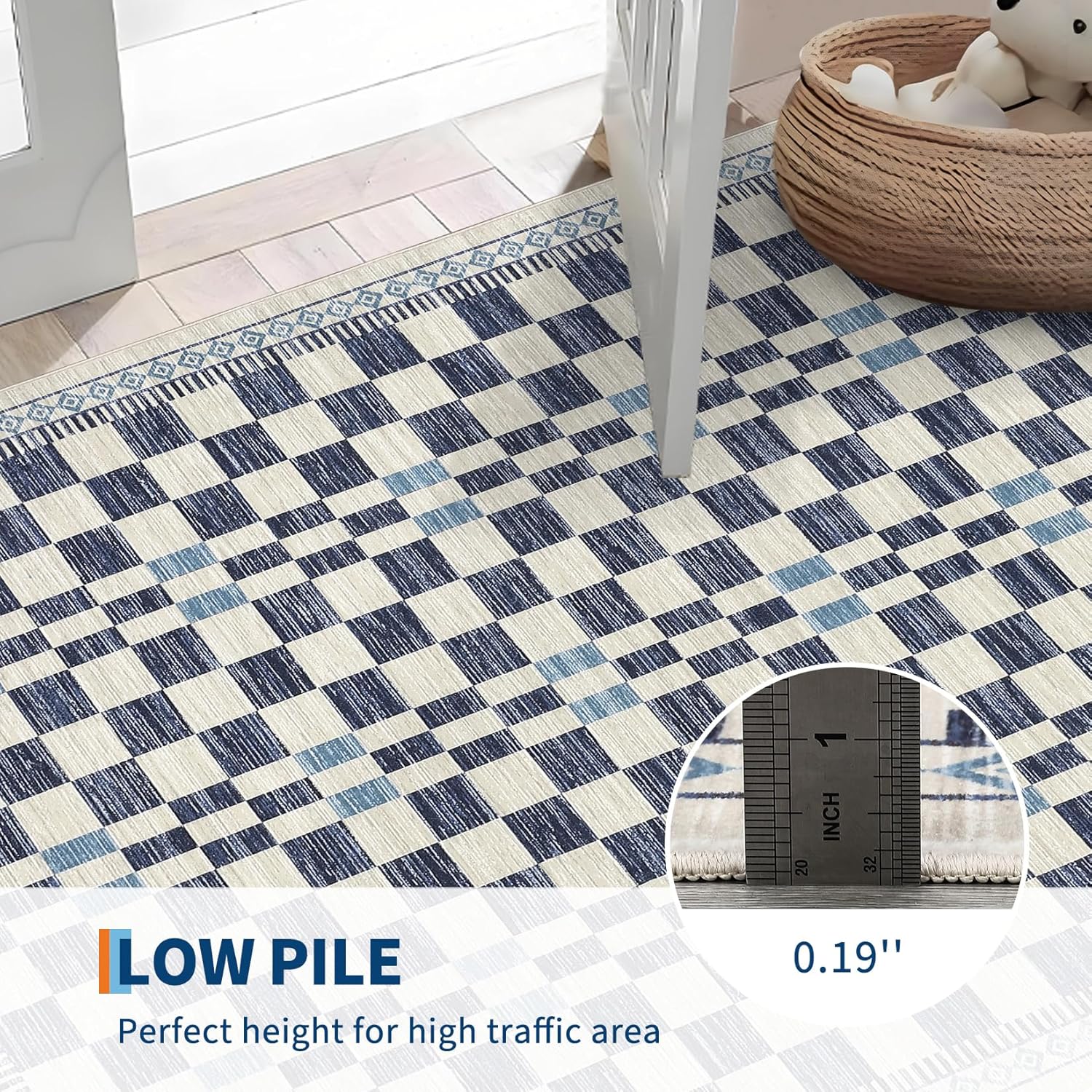 GarveeHome Runner Rug 2x6 for Kitchen Hallway Non-Slip Low Pile Machine Washable Carpet Modern Abstract Checkered Entryway Rugs No-Shedding High Traffic Area Rug for Bathroom Laundry Room Blue - Image 6