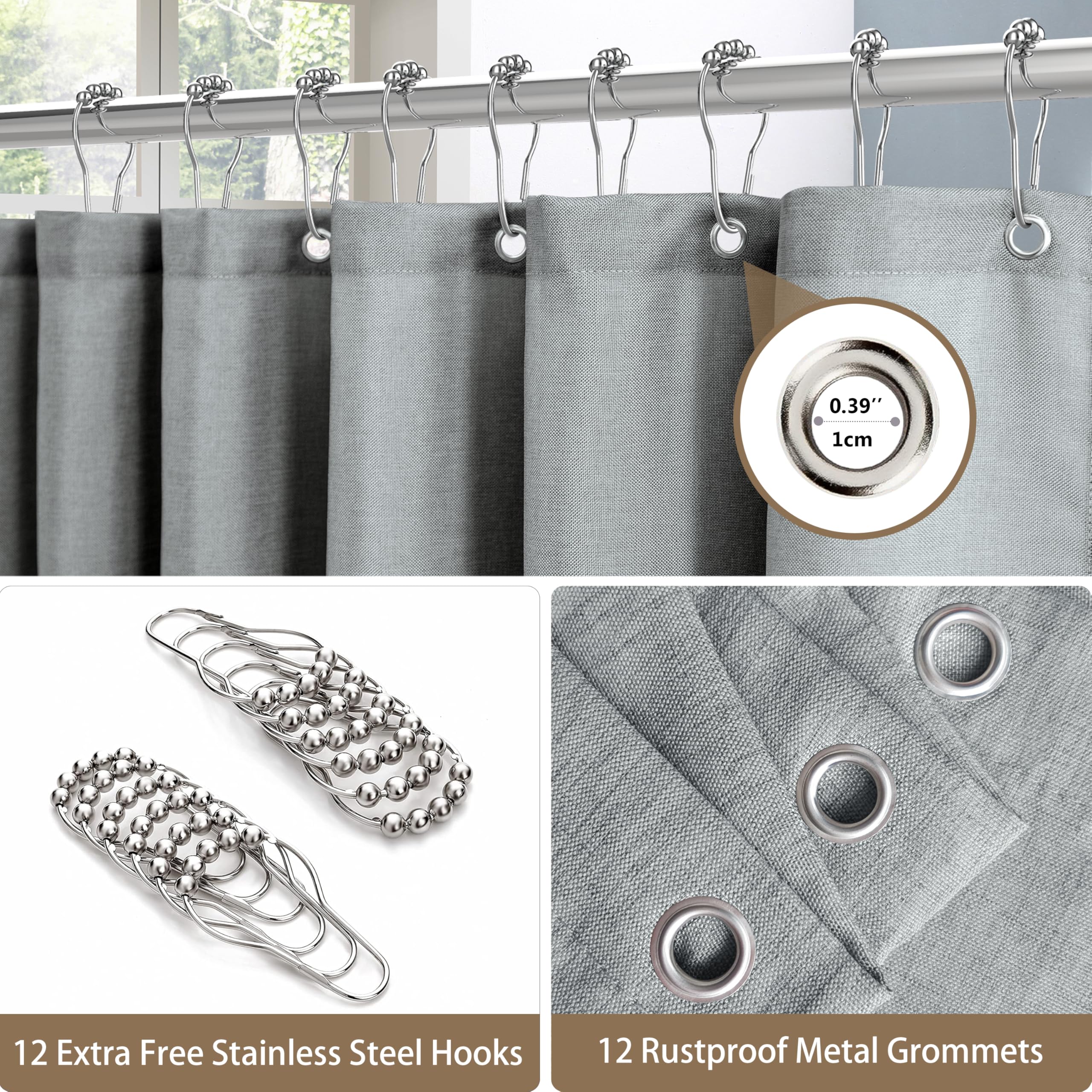 Shower Curtain for Bathroom with Metal Hooks Linen Fabric Shower Curtain Heavy Duty Bath Curtain for Wet Room Bathtub Shower Stall Hotel Quality - Image 3