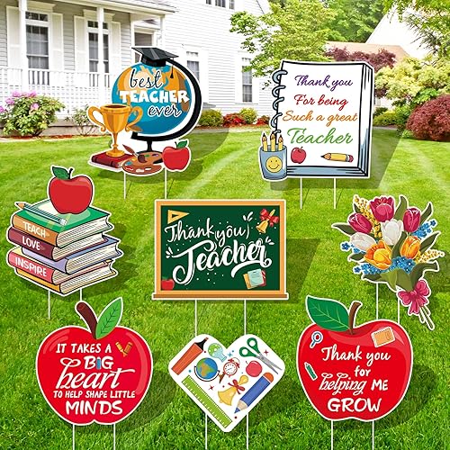 Arosche Decoraciones de agradecimiento para profesores, 8 piezas con estacas, suministros de fiesta de agradecimiento para profesores, manzanas,