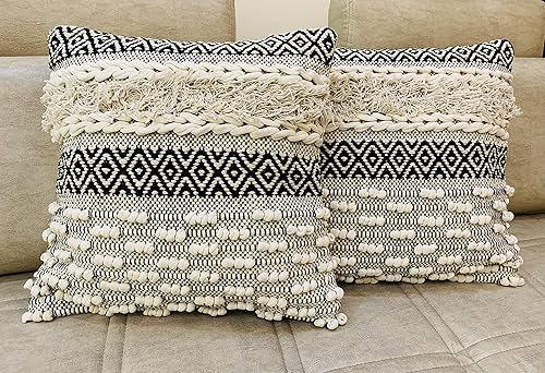 Juego de 2 fundas de almohada bohemias para sofá, 18 x 18 pulgadas, de algodón, tejidas a mano, decorativas, para dormitorio, sala de estar, color