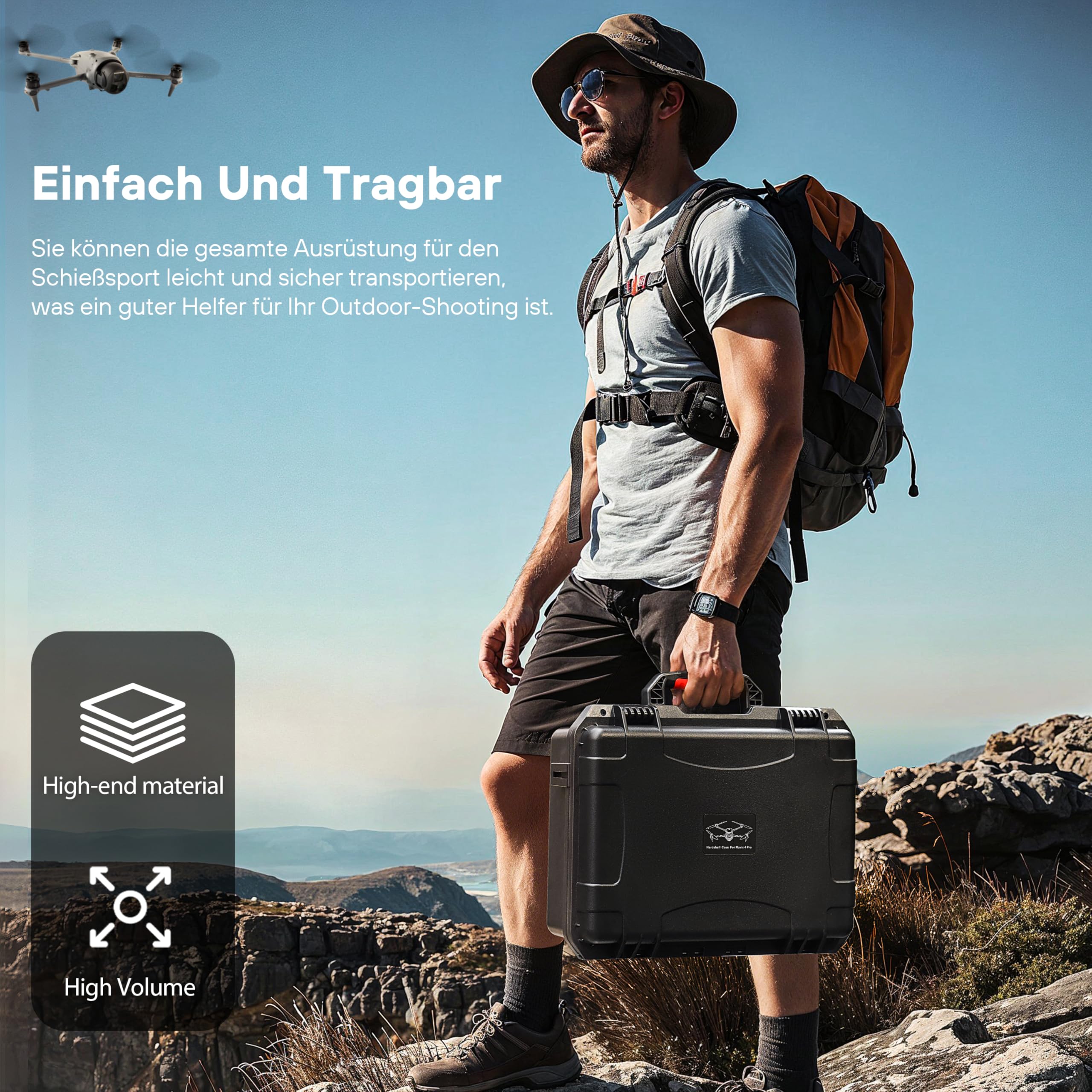 Wasserdichter Hartschalen Koffer für DJI Mavic 4 Pro Fly More Combo | Aufbewahrungsbox für DJI RC 2/ RC Pro 2, bis zu 9 Akkus, Ladestation, Filter und weiteres für Drohnenzubehör (nur Koffer)