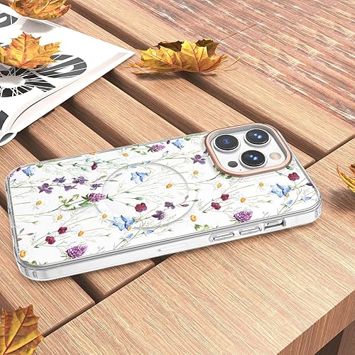 Miniatura 8 de MILPROX Funda compatible con iPhone 15 Pro, compatible con MagSafe, bonito patrón floral de flores para niñas y mujeres, funda protectora magnética