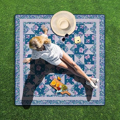 Miniatura 5 de Supfitness Manta de picnic extra grande impermeable plegable (60 x 80 pulgadas), manta de playa impermeable a prueba de arena, 3 capas para el aire