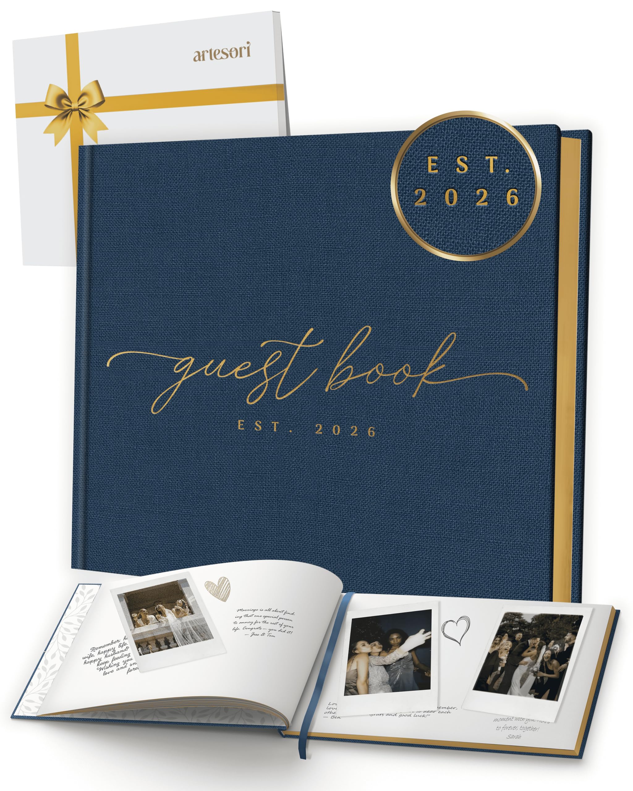 Custom 2026 Wedding Guest Book for Reception — Gold-Foiled Navy Guestbook to Sign in, Elegant Baby Shower Guest Book for Party & Birthday — Photo & Polaroid Guest Book for Wedding & Bridal Shower