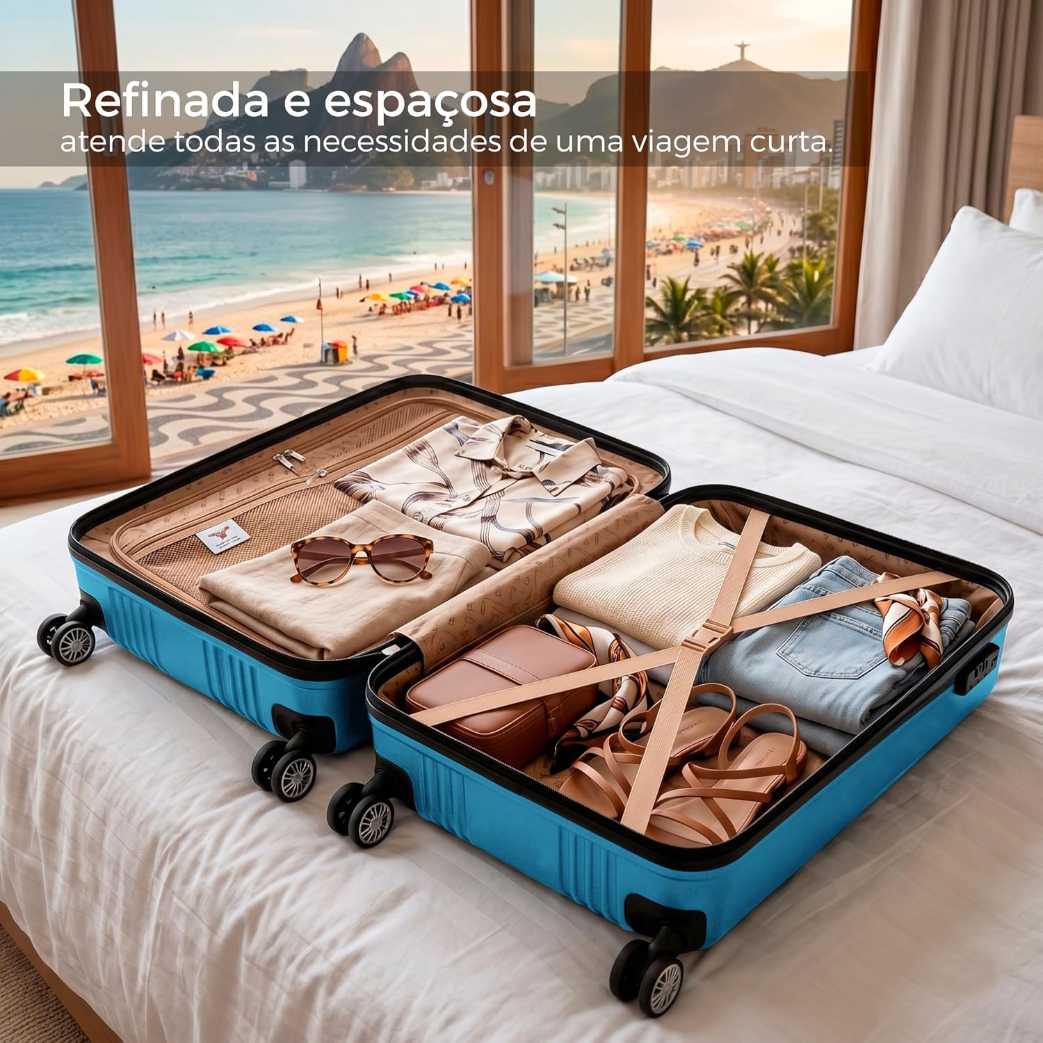 SANTINO Mala de Bordo de Viagem Rígida ABS 4 Rodas 360º com Segredo Leve Resistente Flexível Antifurto [Geometric] (Azul Claro, Pequeno)