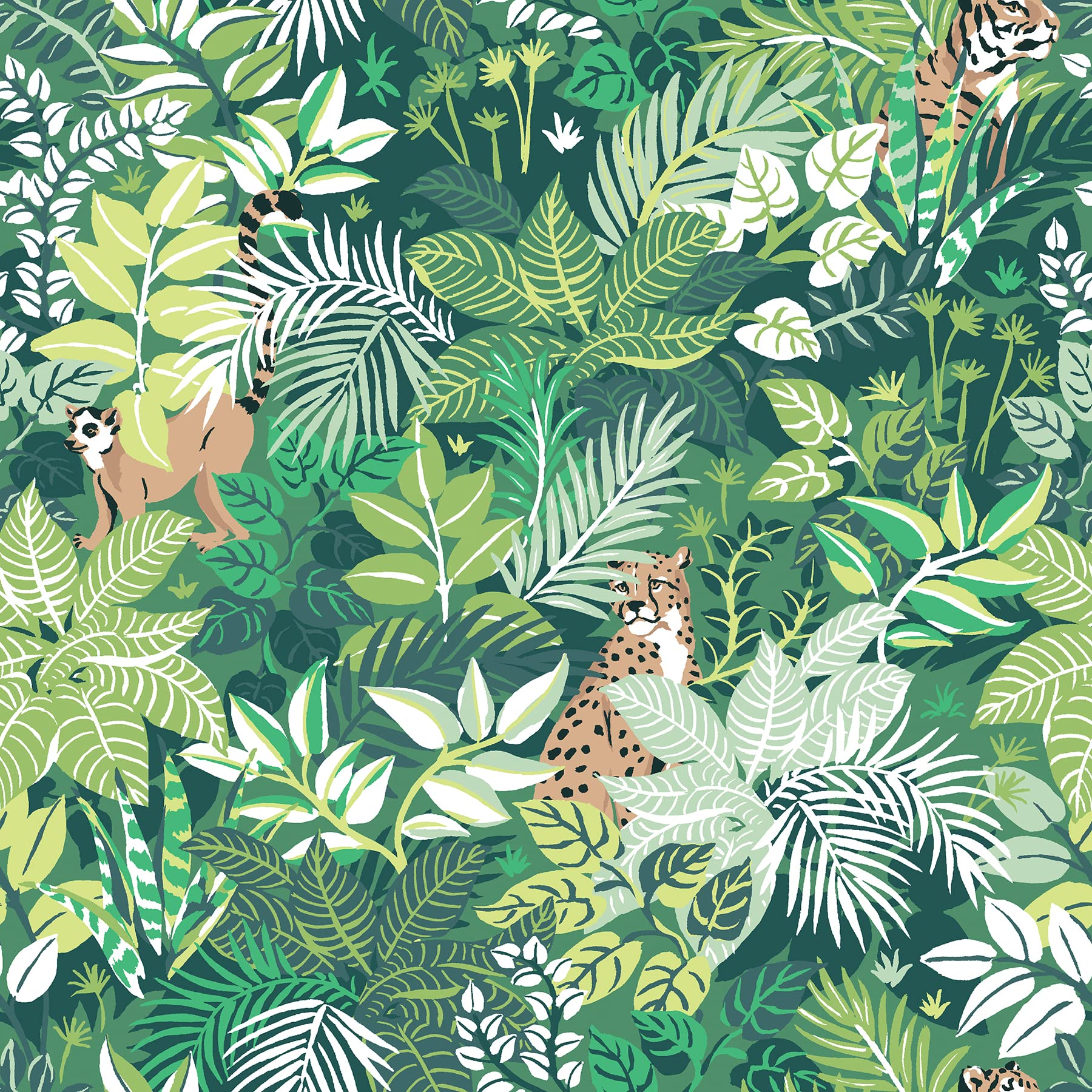 PrintFreshSage Tropical Oasis Peel & Stick Wallpaper, Green
