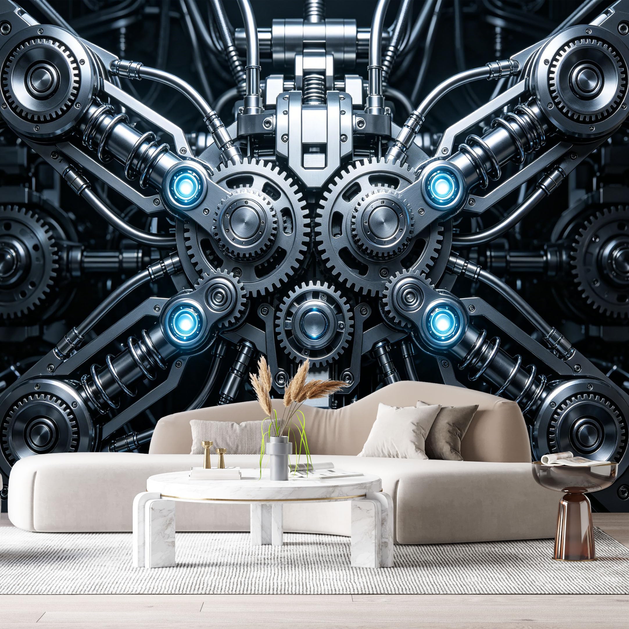 Custom Size Wall Murals Futuristic Industrial Geometric Mechanical Gears 3D Metal Machine Design SelfAdhesive Wall Fabric Removable Large Wallpaper for Photo Living Room