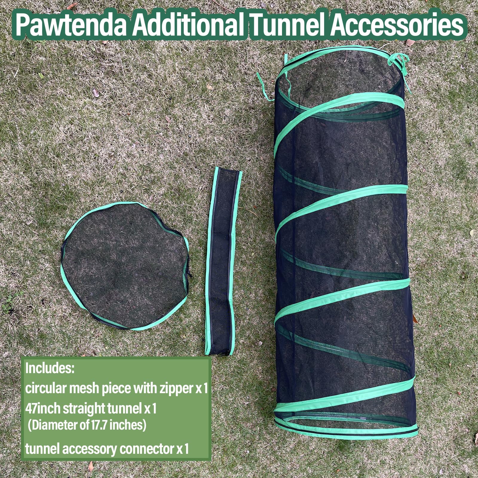 Pawtenda Cat Tent Accessory - Tunnel Set x 1 - Includes Straight Tunnel x 1, Tunnel Connection Device x 1 and Circular Mesh Piece with Zipper x 1 - Can Be Connected to Tents or Tunnels - Image 2
