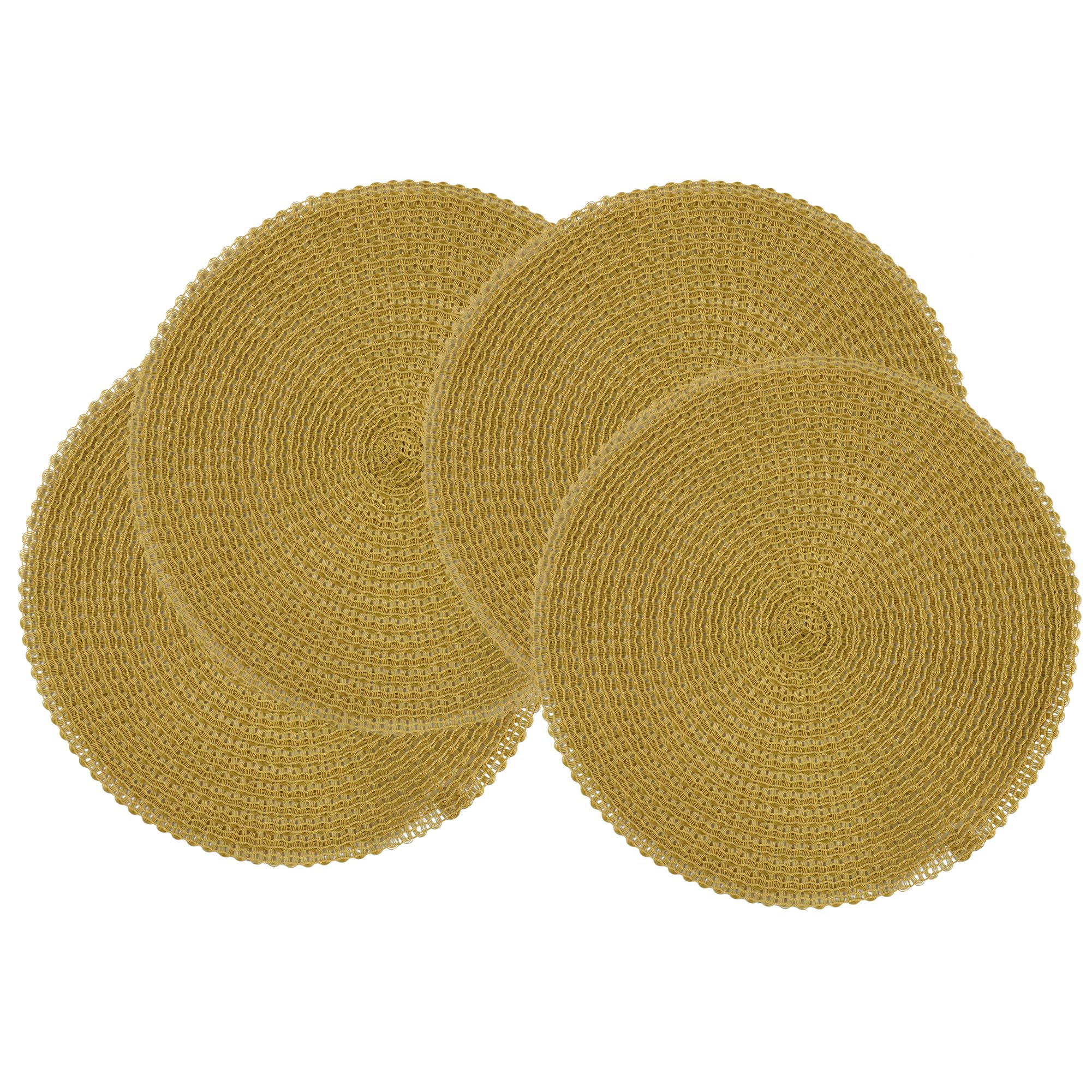 Olofable Round Braided Placemats - Food Grade PE Woven Washable Non-Slip Table Mats, 15 Inch Diameter for Dining Tables (yellow, 15 inches set of 4)