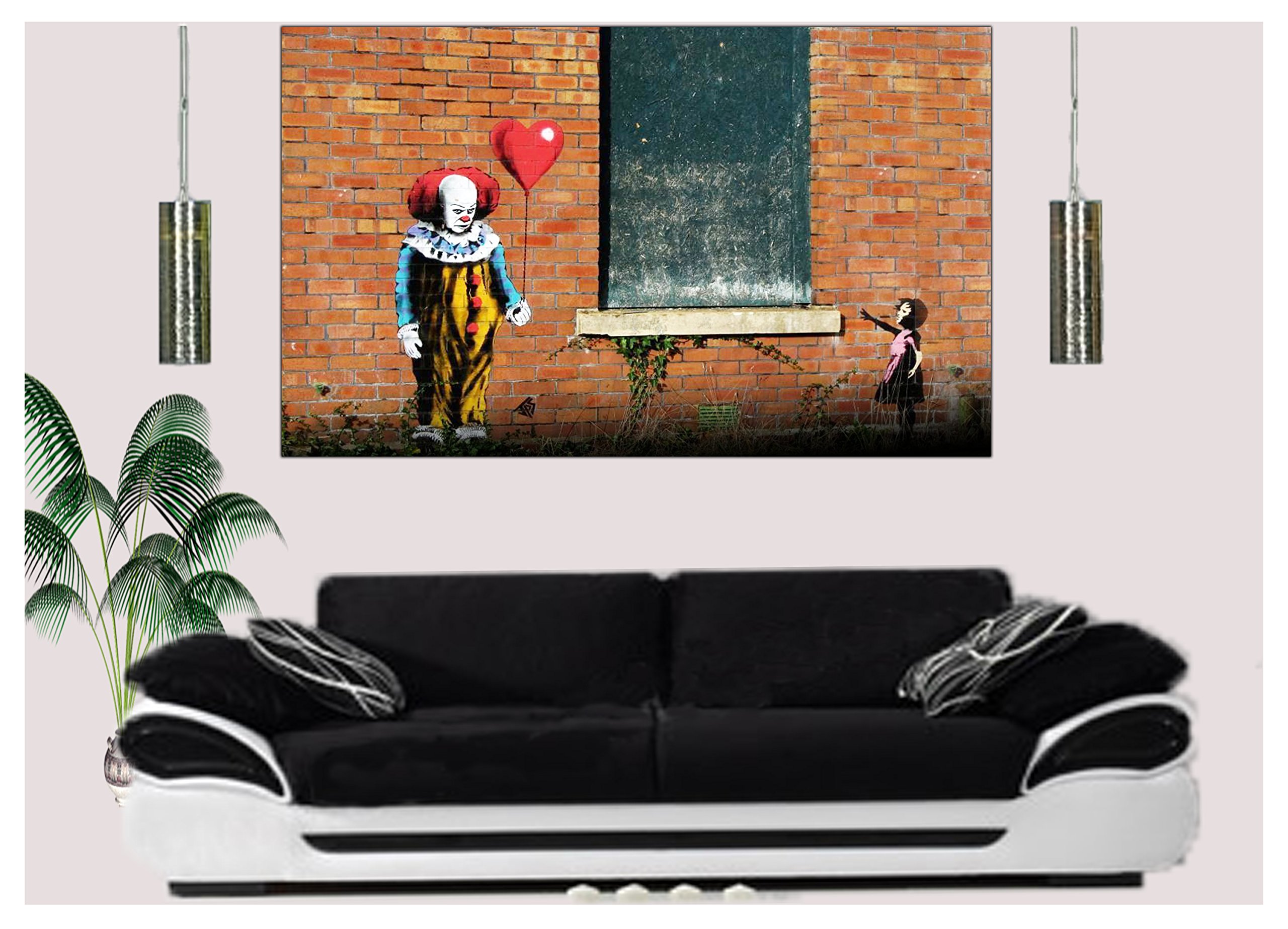 Pittura pop clown di Banksy, stampa su tela con cornice in legno