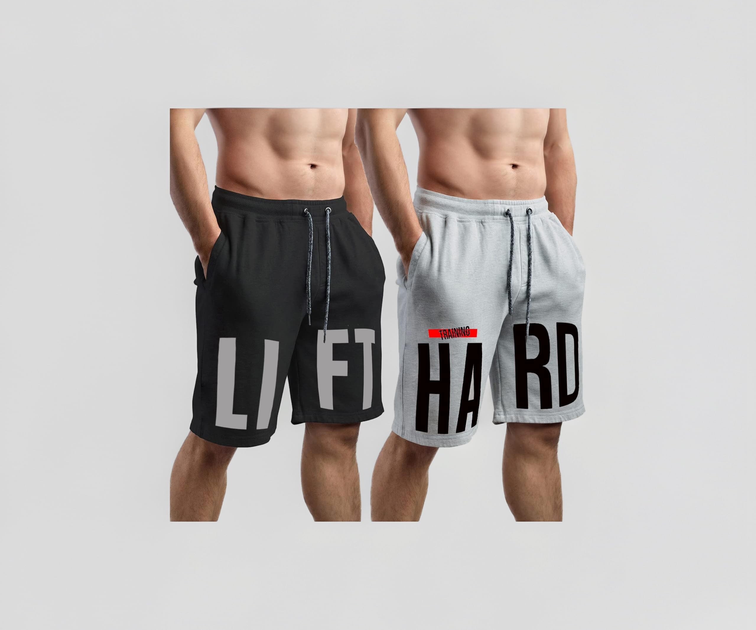 Men's Black & Grey Cotton Gym Regular Shorts-Pack of 2
