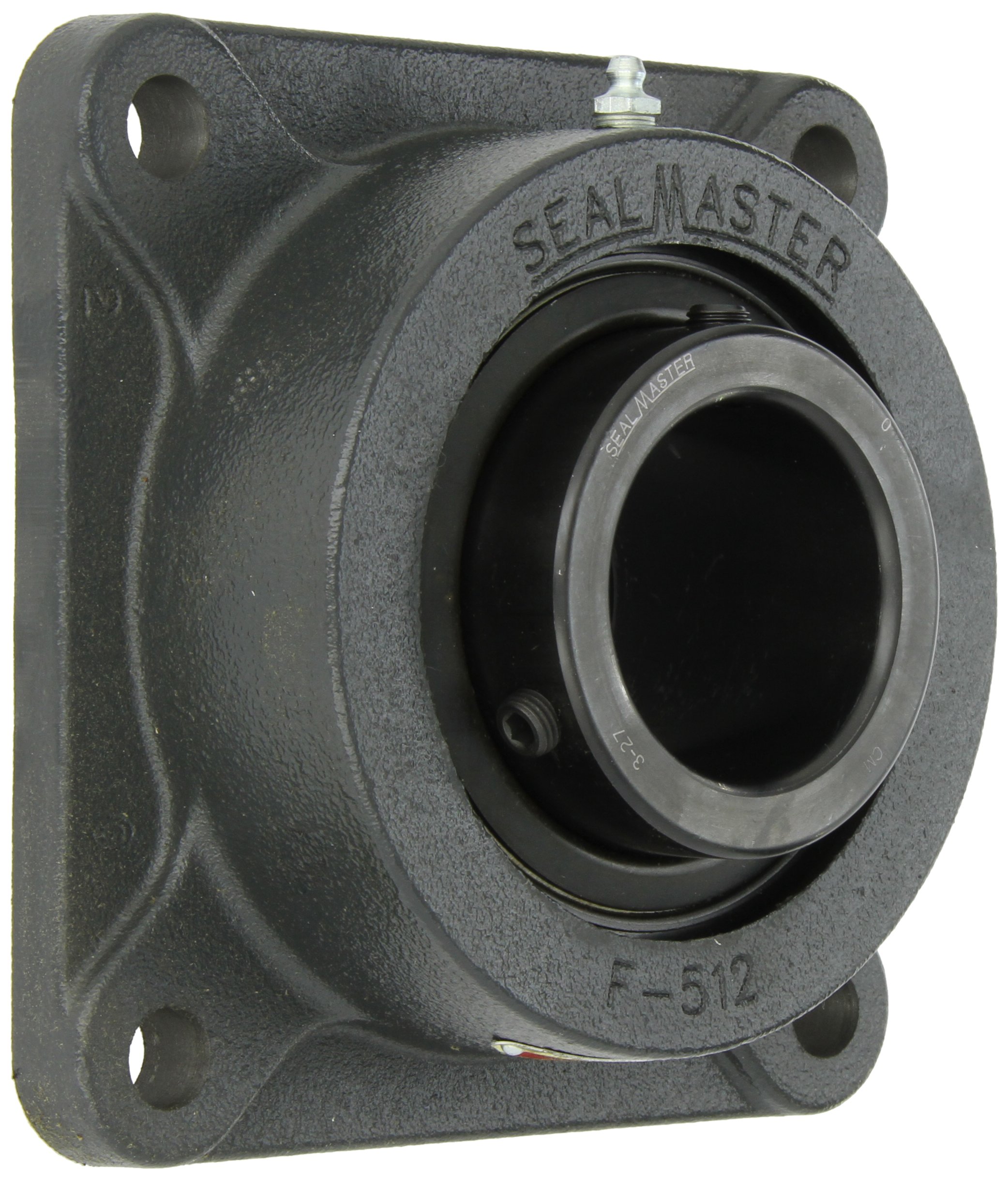 Sealmaster MSF-39 Medium Duty Flange Unit, 4 Bolt, Regreasable, Felt Seals, Setscrew Locking Collar, Cast Iron Housing, 2-7/16