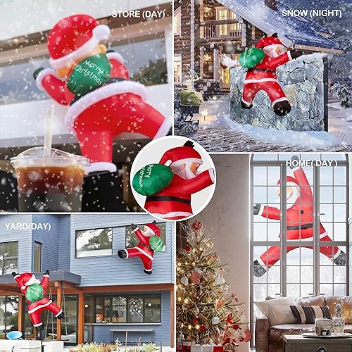Miniatura 6 de TwoBees Inflables de Navidad de 6 pies para decoración al aire libre, bolsa de regalo de Papá Noel colgante, luces LED muy brillantes, decoración de
