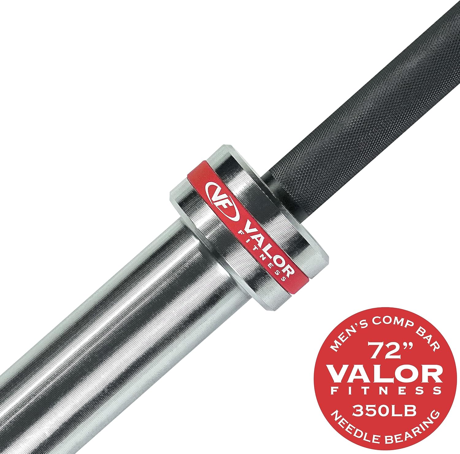 Valor Fitness Men's Short Olympic Bar - Competition Training - 9" Sleeve - 6' Long Barbell - Knurled - Max Weight 350 lbs 28 MM - 36lb Weight Bar Strength Workout Equipment