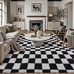 5x8 Chambre à coucher Chambre noire Blanc Chambre pour enfants Tapis de bain Lavable à la main Tatis Salon Soft Shag Rug pour nourrice Grand moderne Neutre en peluche Fuzzy