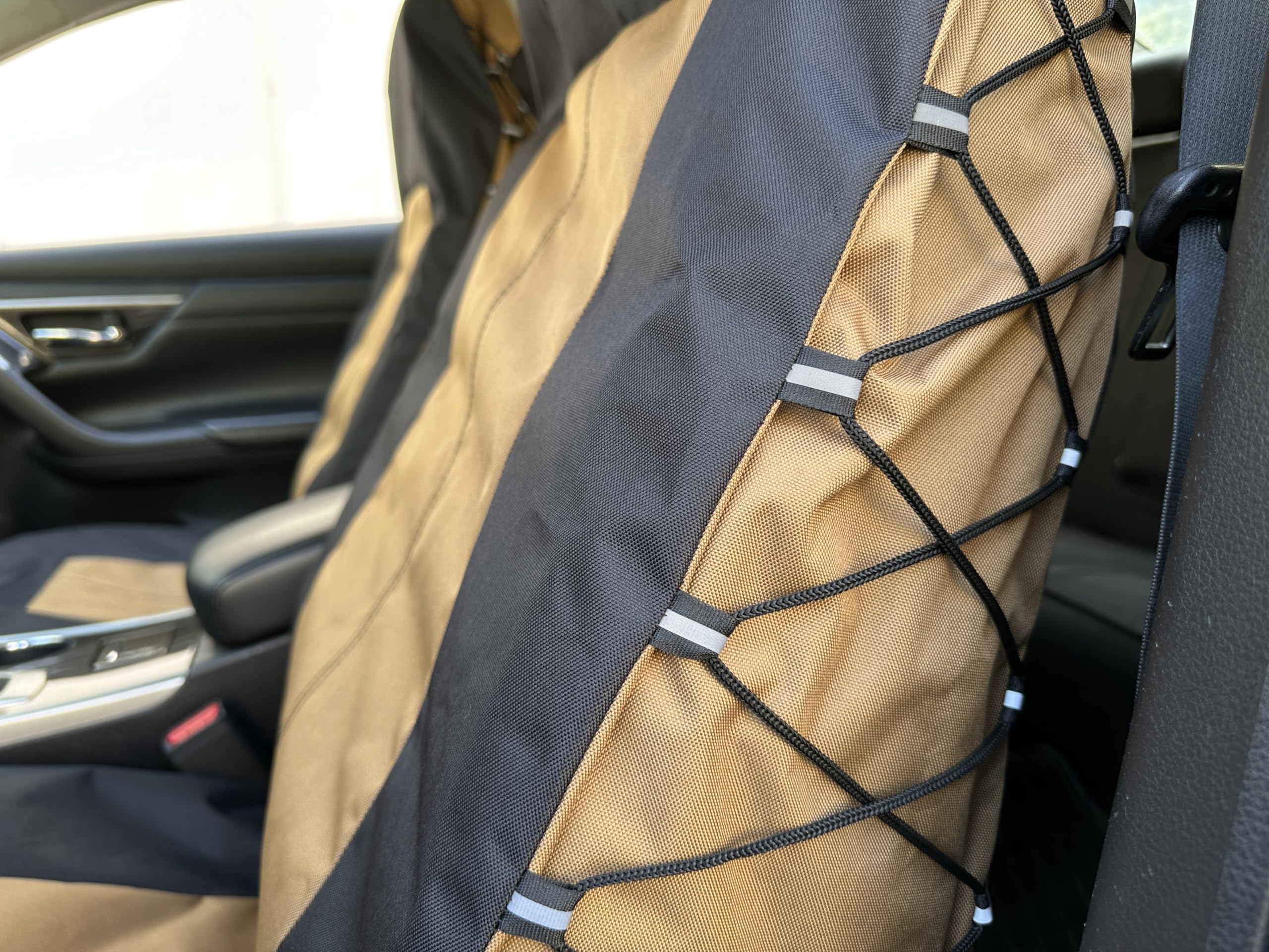 Fundas de asiento tácticas para coches, camiones, SUV, furgonetas, organizadores universales de lona con múltiples bolsillos, protector de lluvia, protectores de asiento impermeables, par delantero,