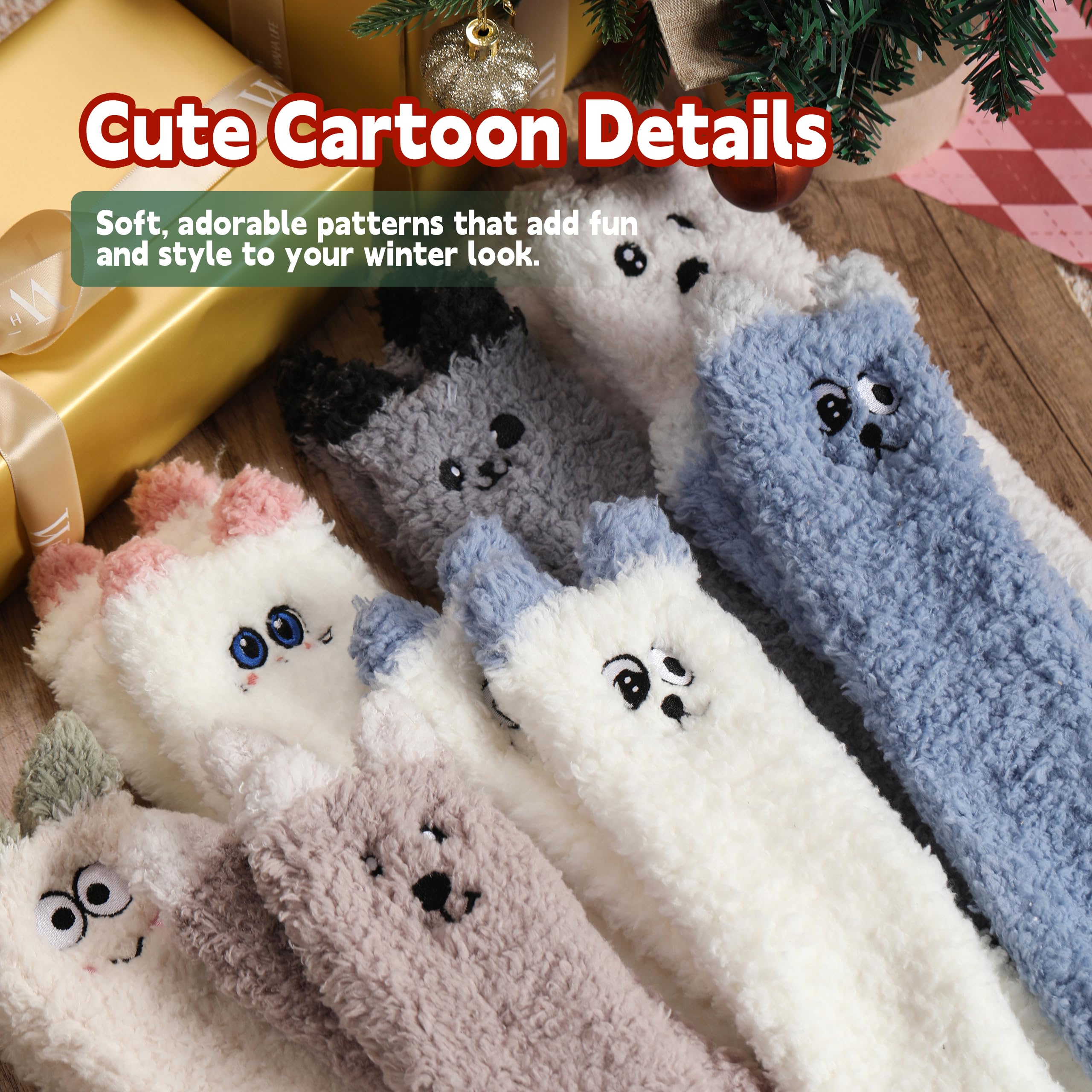 HHUQ Birthday Gifts for Women, Mothers Day Gifts for Mom, Warm and Cozy Gifts for Friends Teacher Sister Bestie Girlfriend Coworkers Wife Daughter Grandma Aunt, Cute Fuzzy Animal Fuzzy Socks