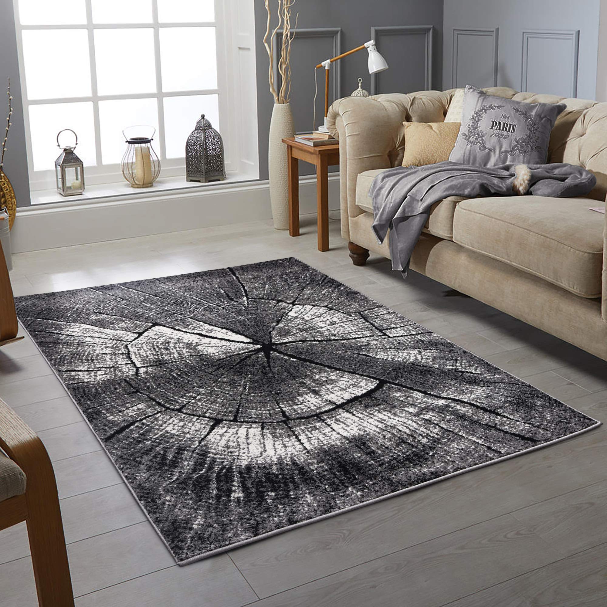 Modern Style Rug WOOD Design Brown Grey Rugs Living Room Extra Large Size Soft Touch Short Pile Carpet Area Rugs (Grey, 200_x_290 cm)