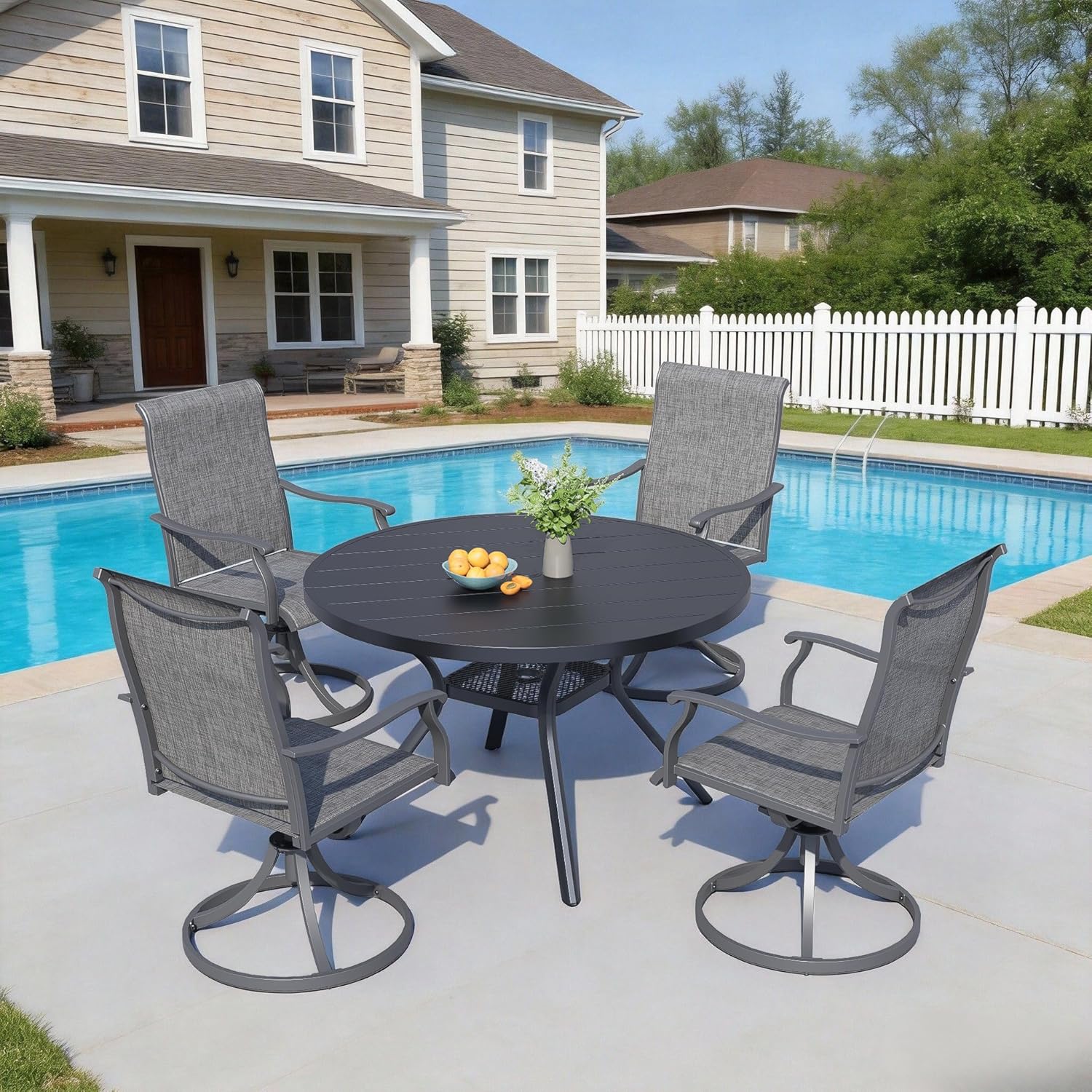 bigget Outdoor Swivel Chairs Set of 4, Patio Swivel Rocker Chairs 450LBS with Powder-Coated Metal Frame & Textilene Fabric, High Back Comfy Patio Rocking Chair for Outside, Front Porch, Grey