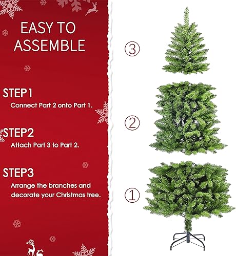 Miniatura 5 de Árbol de Navidad artificial de 6 pies para el hogar, oficina, decoración de fiesta con soporte plegable de metal, fácil montaje, base plegable,