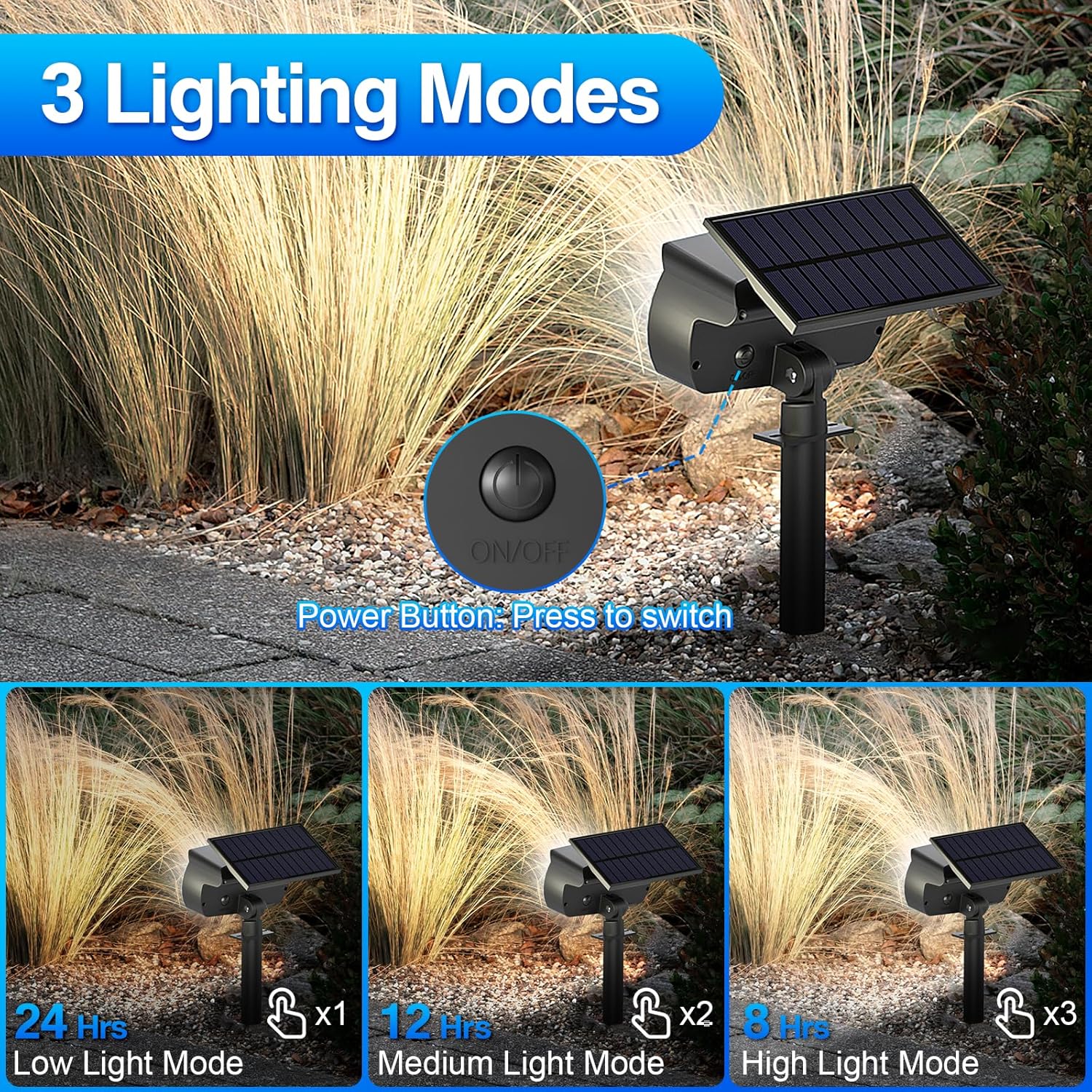 108 LED Solar Spot Lights Outdoor, Solar Lights Outdoor IP65 Waterproof, 3 Modes Solar Landscape Spotlights, Large Solar Powered Panel Lights for Garden Yard Pathway(Cool White/4 Pack)